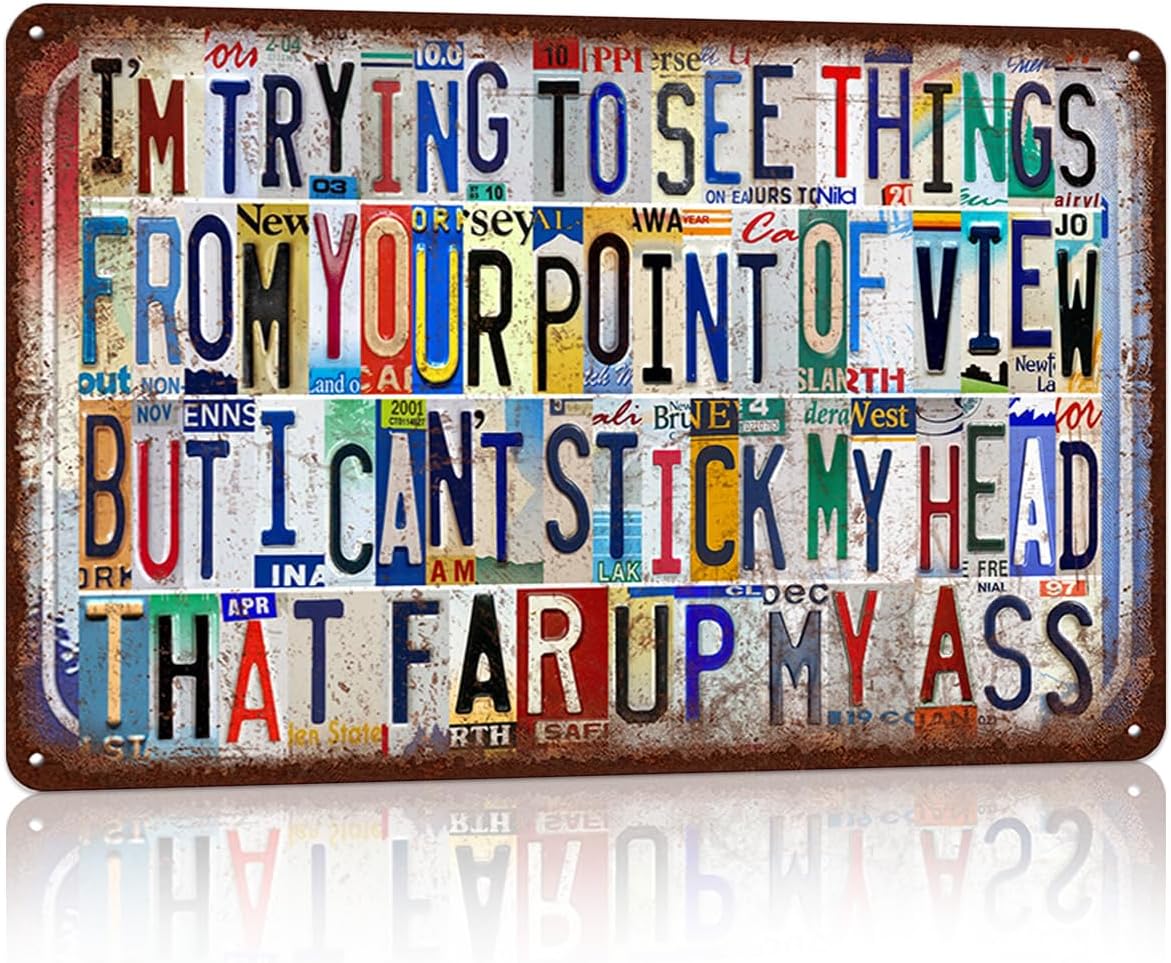 Letreros de metal vintage para decoración de pared para hombre, cueva, garaje, bar, hogar, 12 x 8 pulgadas, estoy tratando de ver las cosas desde tu