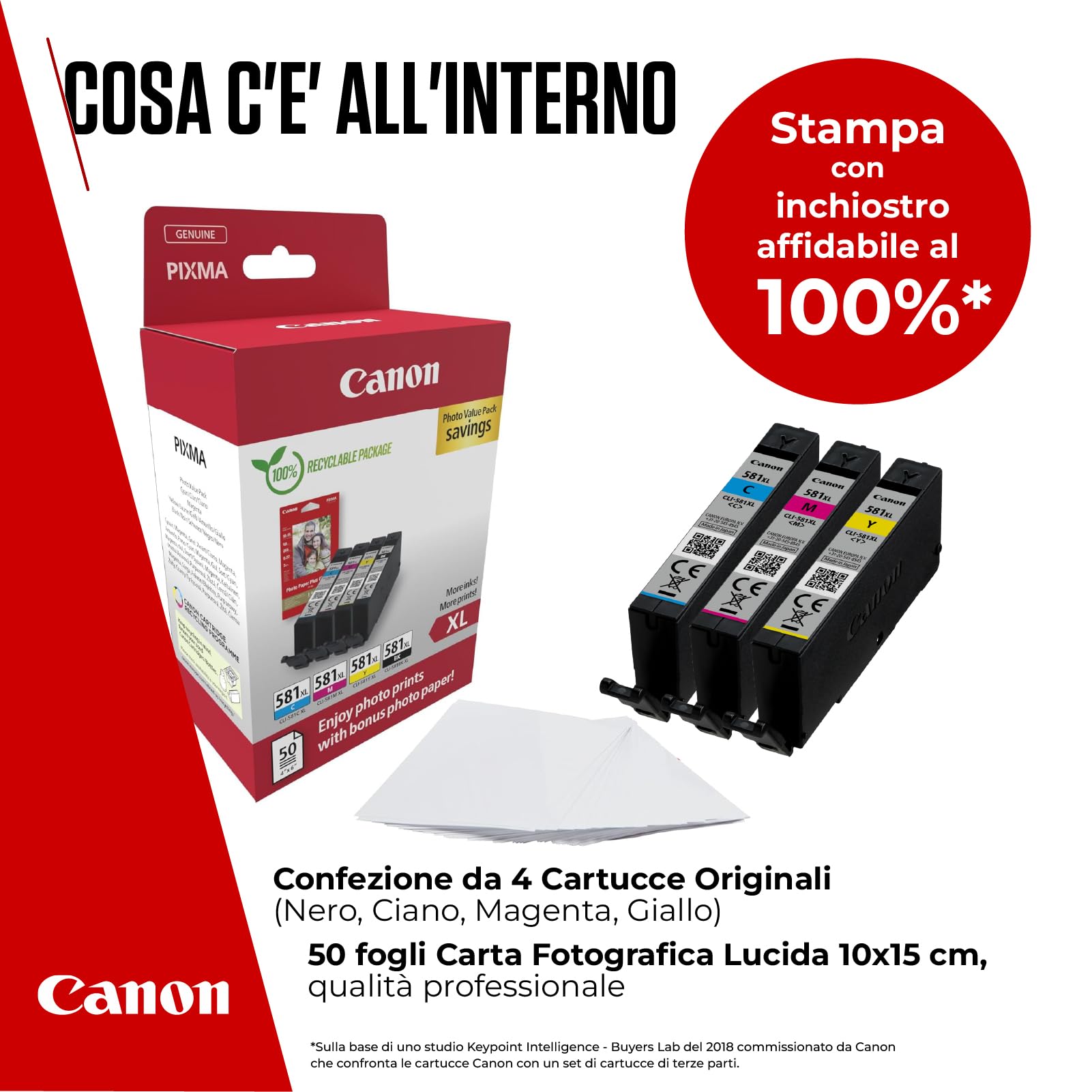 Cartucce d'inchiostro multipack + pack carta fotografica - CANON - CLI-581XL Nero/Ciano/Magenta/Giallo - Alta resa