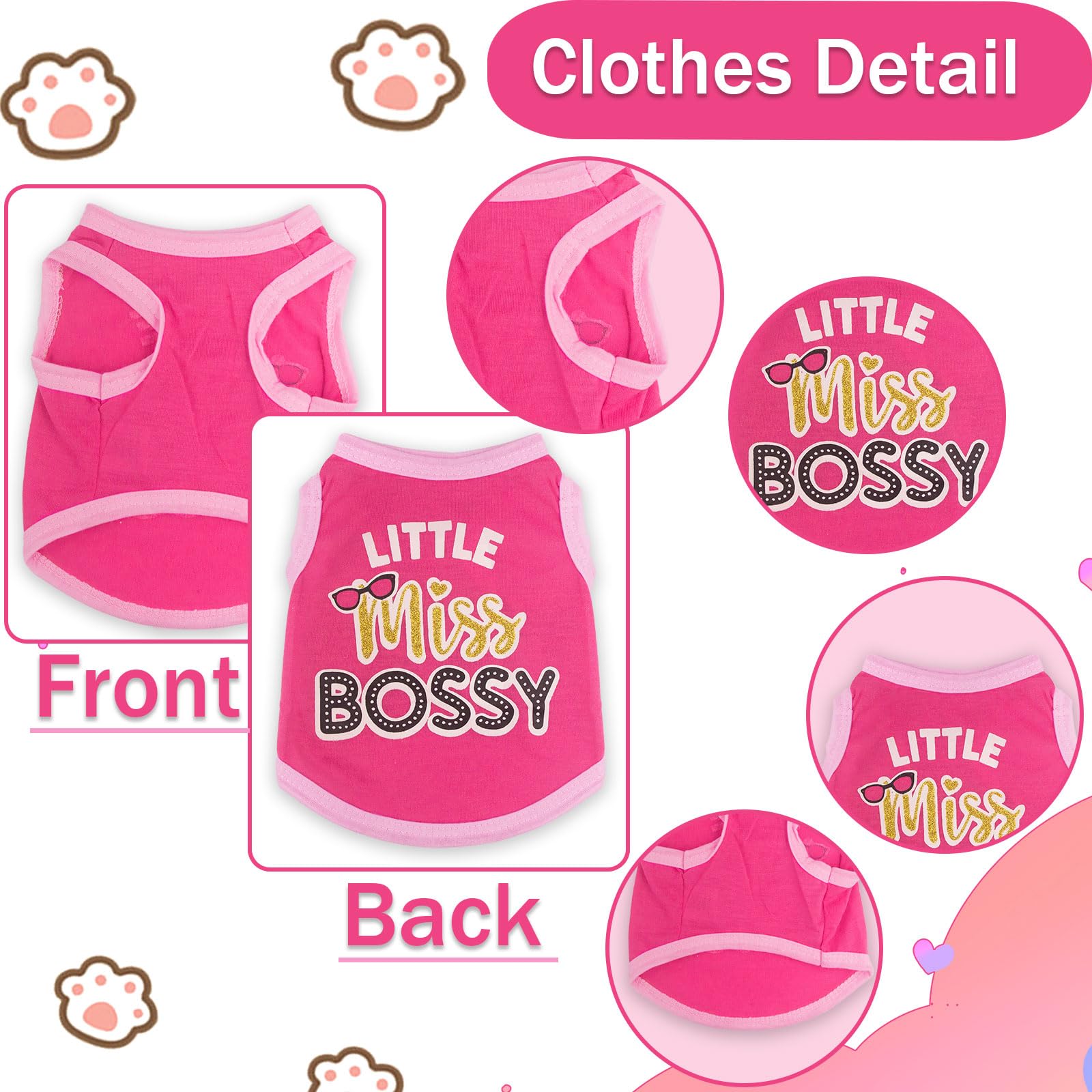 4 Pieces Dog Clothes for Small Dogs Girl Chihuahua Clothes Cute Pink Puppy Shirts Soft Shih Tzu Clothe Teacup Dog Costume Pet Cat Outfit Clothing for Xs
