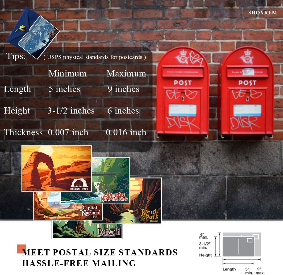 SHOXREM National Parks Theme Postcard Set: Horizontal Vintage Travel Posters Wall Decoration - 63 Abstract U.S. Parks Illustrations, 6" W x 4" H - Image 5