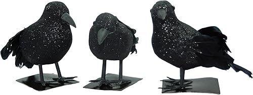Negro Glittered Small Halloween crows- 3 PC negro Aves con plumas reales para colas