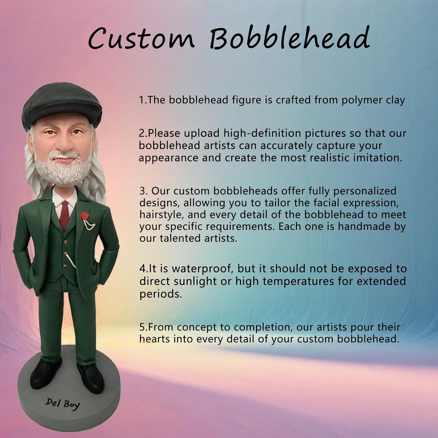 Custom Bobblehead Figure Based on Your Photo, Handmade 6/7/8" Sculpted Polymer Clay Doll, Unique Personalized Gift for Husband, Boyfriend or Friends