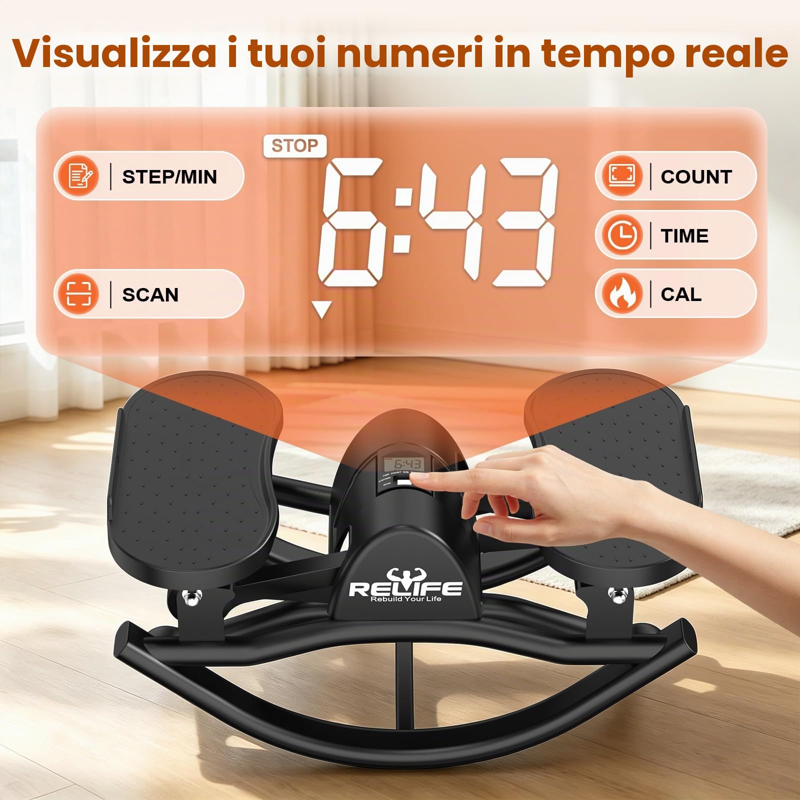 RELIFE REBUILD YOUR LIFE Stepper oscillante per uso domestico Oscillazione laterale Movimento 3D Stepper oscillante a basso impatto per fianchi, gambe e glutei ideale per casa e appartamento