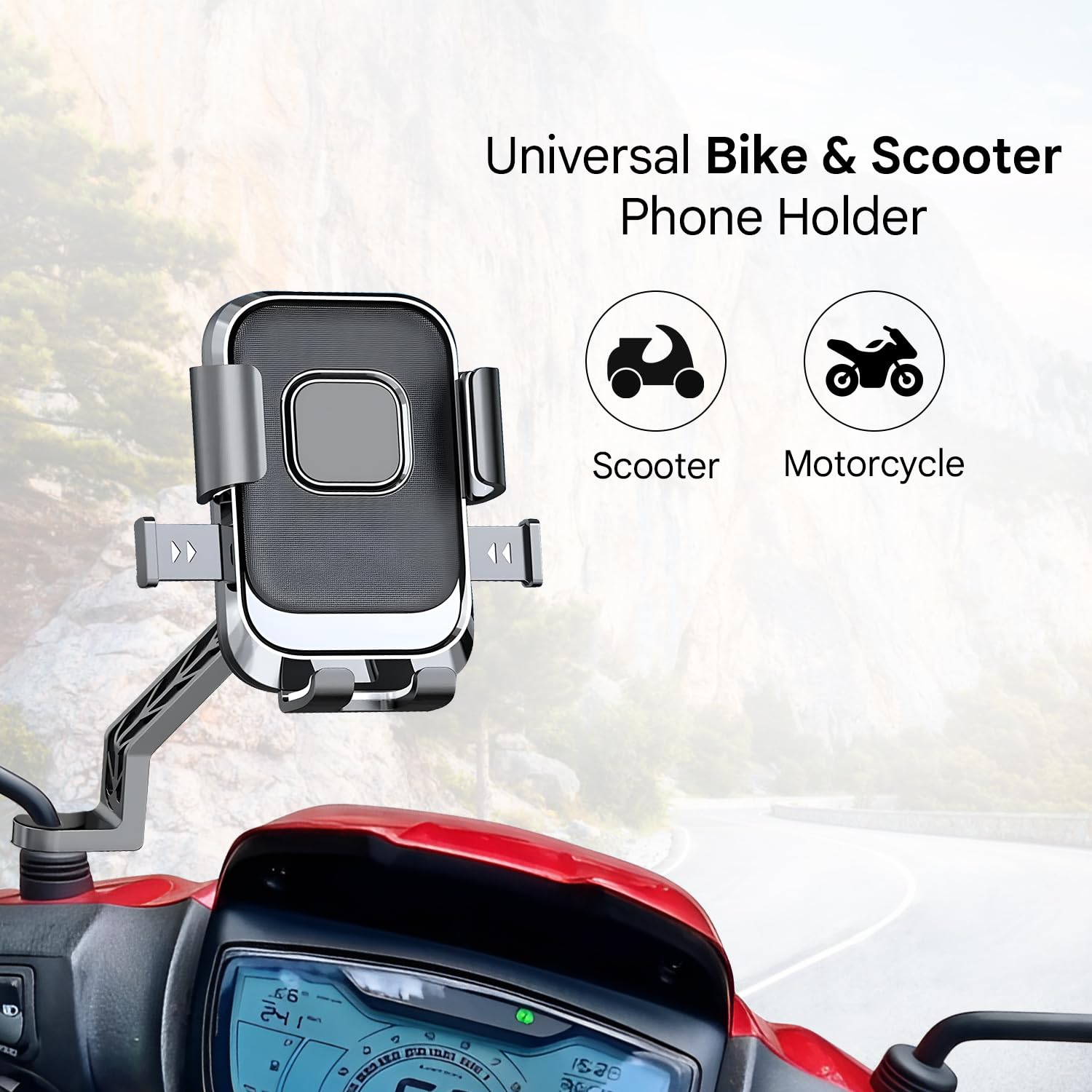 HUMBLE® Bike Phone Holder for Handlebar & Mirror Mount, 360° Rotatable Mobile Holder, Shock-Absorbent Clamp, Adjustable Smartphone Mount for 4–6.9 Inch Phones, Bike & Scooter Compatible (BK-089) — Amazon image 2