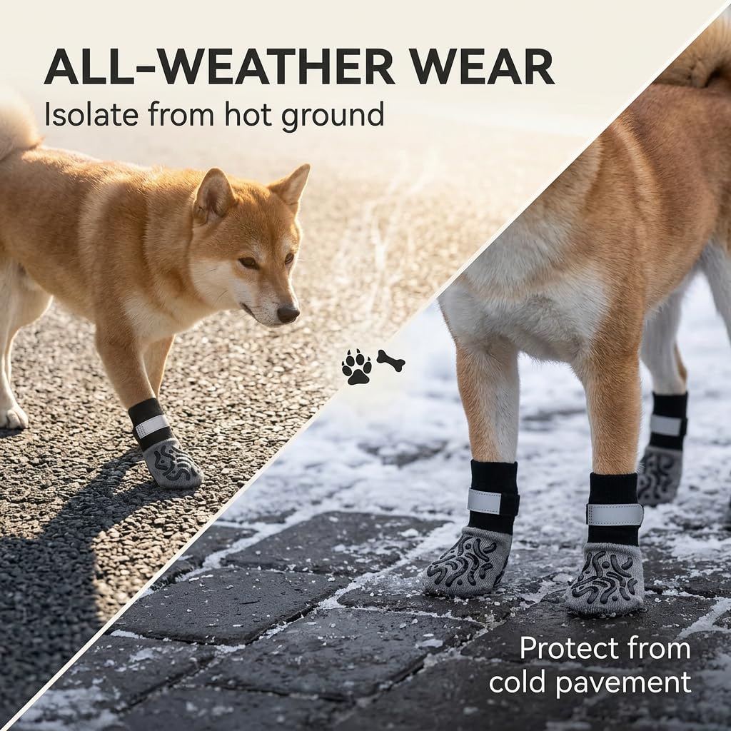 Chaussettes Antidérapantes pour Chien 2 Paires, Protège-Pattes Réglables avec Motifs en Silicone, Confortables et Élastiques pour Petits Chiens et Chats, Protection Sol et Mobilité