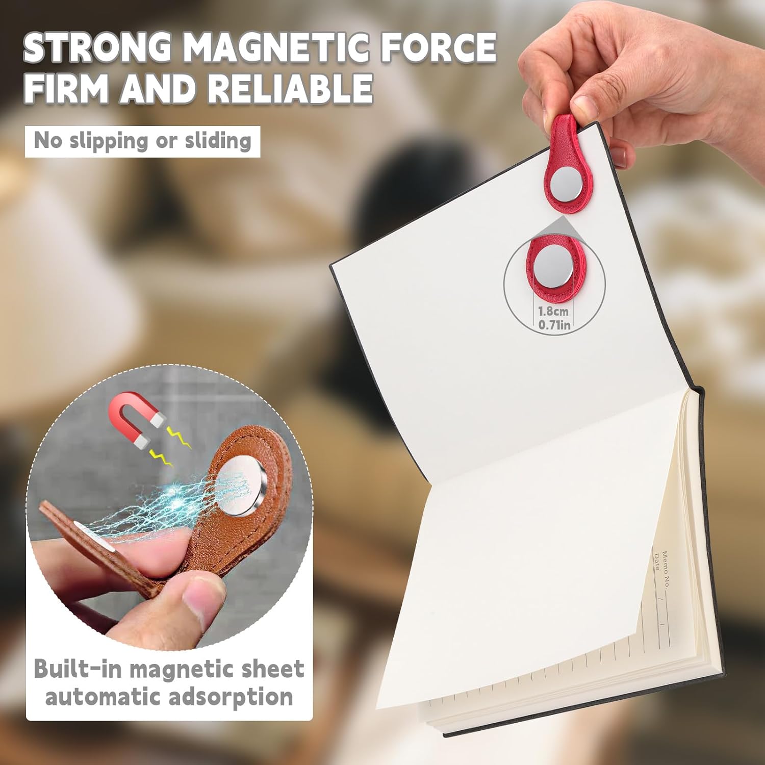 WONVOC 4 PCS Magnetic Bookmarks, Leather Magnetic Bookmarks for Women Men, Double-Sided Magnetic Book Mark Clip for Book Lovers Readers Teachers Students - Image 3