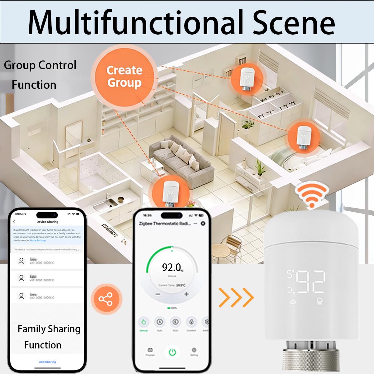 Termostato intelligente intelligente per riscaldamento termosifone per controllo smart home, programmabile, risparmio sui costi di riscaldamento, compatibile con Google Home, app Tuya e Alexa