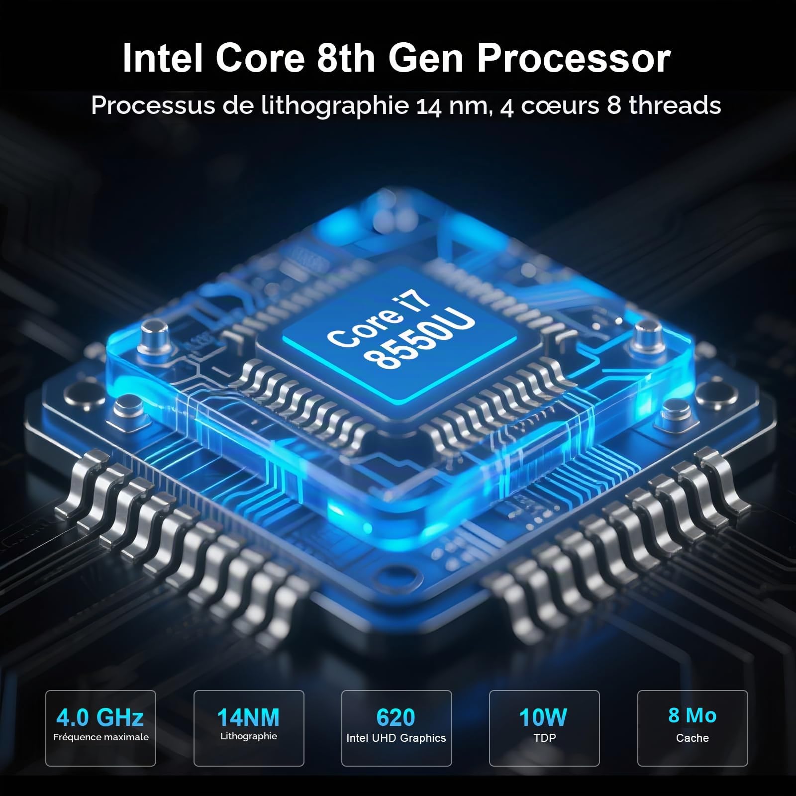HISTTON Industriel PC Mini Ordinateur de Bureau, Fanless PC avec Core i7-8550U, 16Go DDR4 RAM, 512Go SSD, 2xLAN, 6xCOM RS232, HD, DP, EDP, LPT, BT4.2, WiFi, Mini PC Windows 11 Pro