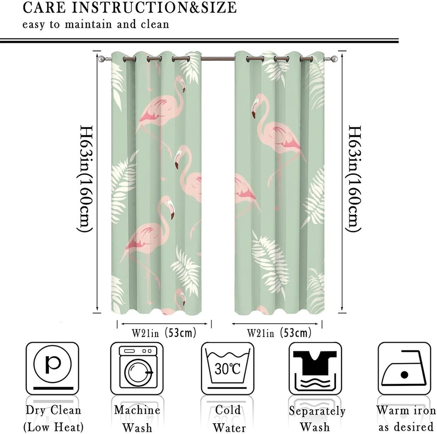 Abstract Flamingos Curtains for Bedroom, Palm Leaf Plant Fantasy Grommet Blackout Curtains Thermal Insulated Window Drapes for Living Room, 21W x 63L, 2 Panels
