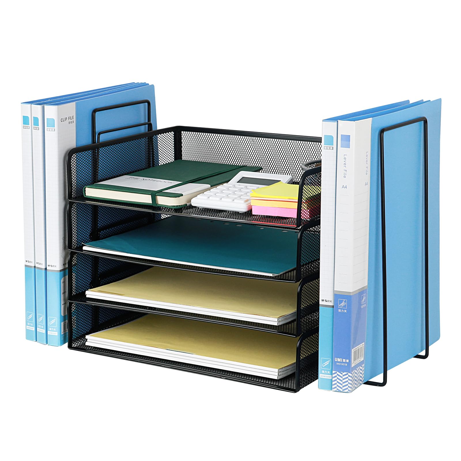 4 Tier Stackable Paper Tray Organizer for Desk, Office Desk Accessories, Paper Sorter Organizer for Letter/A4 Office File Folder Holder (Black, 19.2" x 9.7" x 10.2")