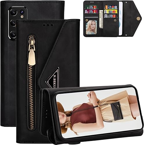 Miniatura 8 de Funda cruzada para Samsung Galaxy S22 Ultra (no S22) con tarjetero y tarjetero, funda con cordón ajustable para Samsung Galaxy S22 Ultra, color rojo