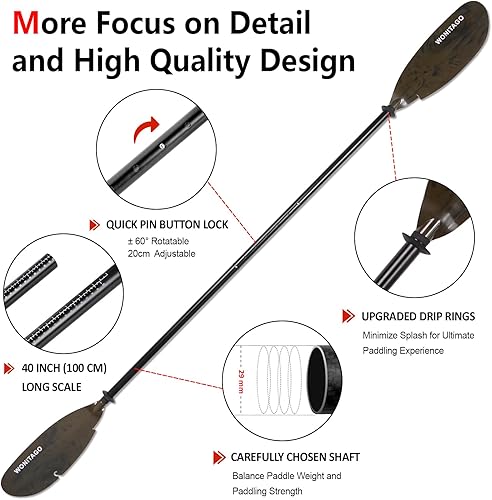 Miniatura 3 de Ramos de kayak de pescador de aluminio con cuchillas de plástico y correa de remo, remos de kayak de pesca ajustables flotantes, 3 piezas, 90.6-98.4