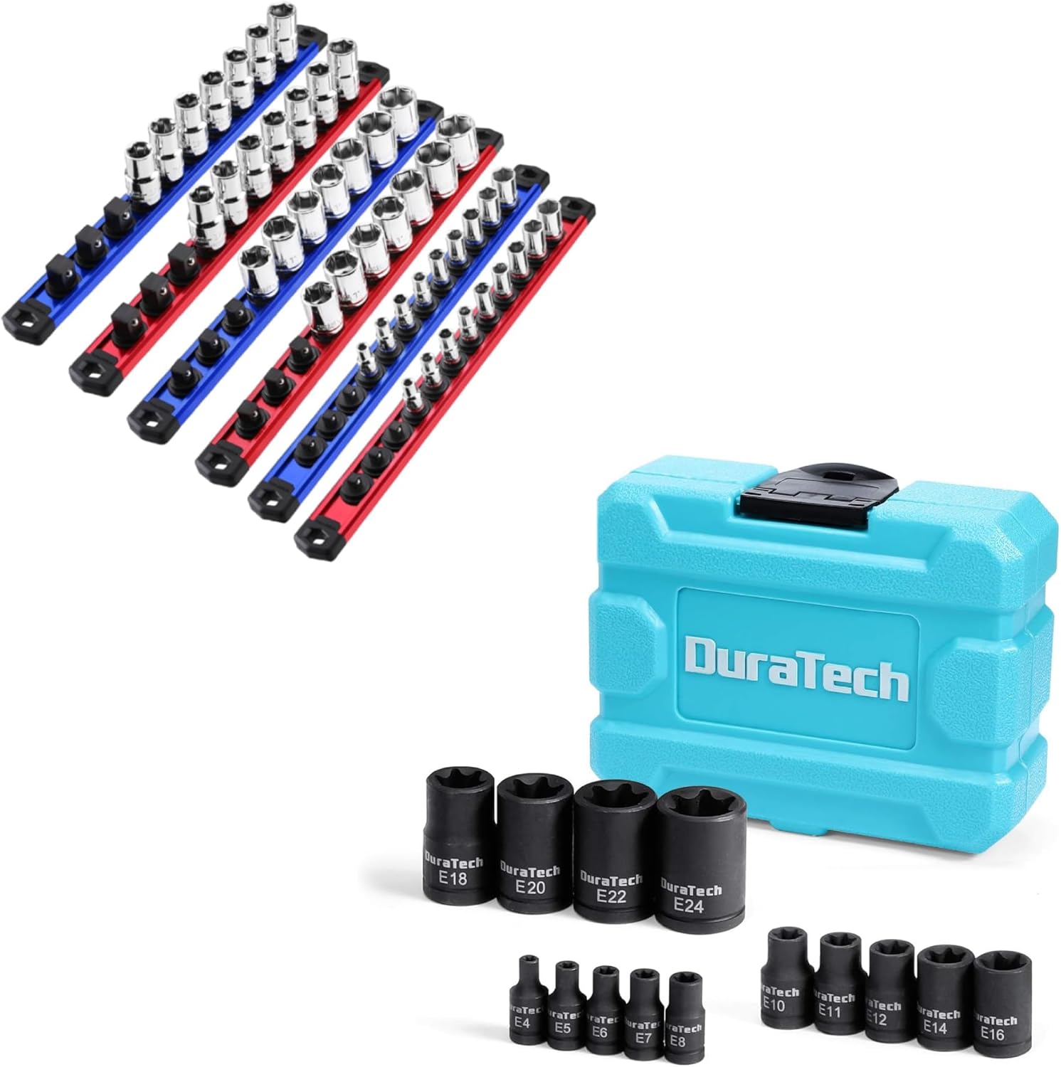 DURATECH 14-Piece External Star Impact Socket & WORKPRO Magnetic Socket Organizer