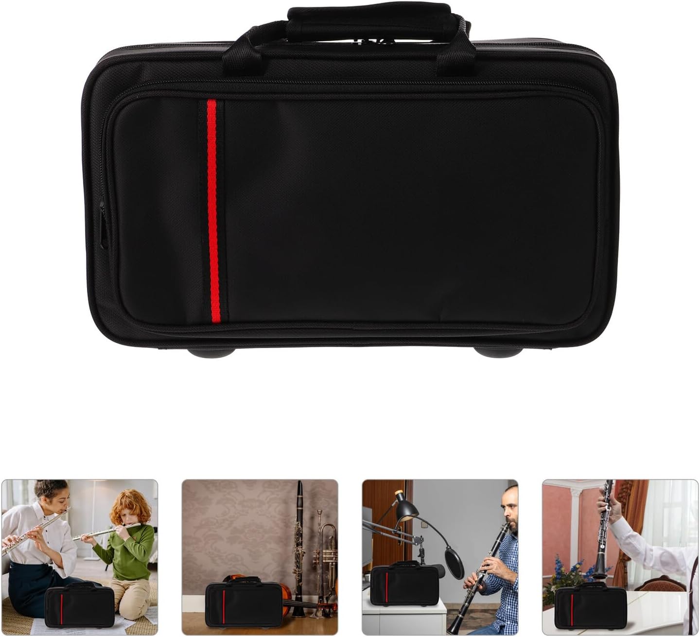 Portable Black Oxford Fabric Clarinet Case with Zipper Square Pouch, Pressure-resistant Clarinet Storage Bag for Travel and Instrument Protection