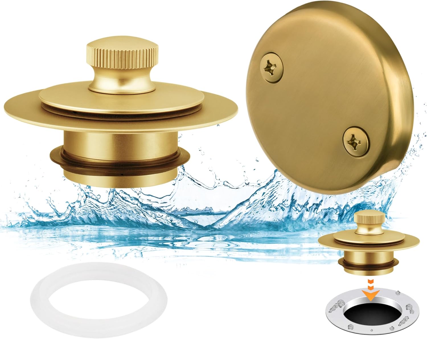 Artiwell Bath Tub Drain Trim Set Conversion Kit Assembly, With Easy Installation Lift and Turn Twist Bathdrain Stopper and Two Holes Tub Drain Overflow Faceplate,Fit Most Bath Drains, Champagne Bronze