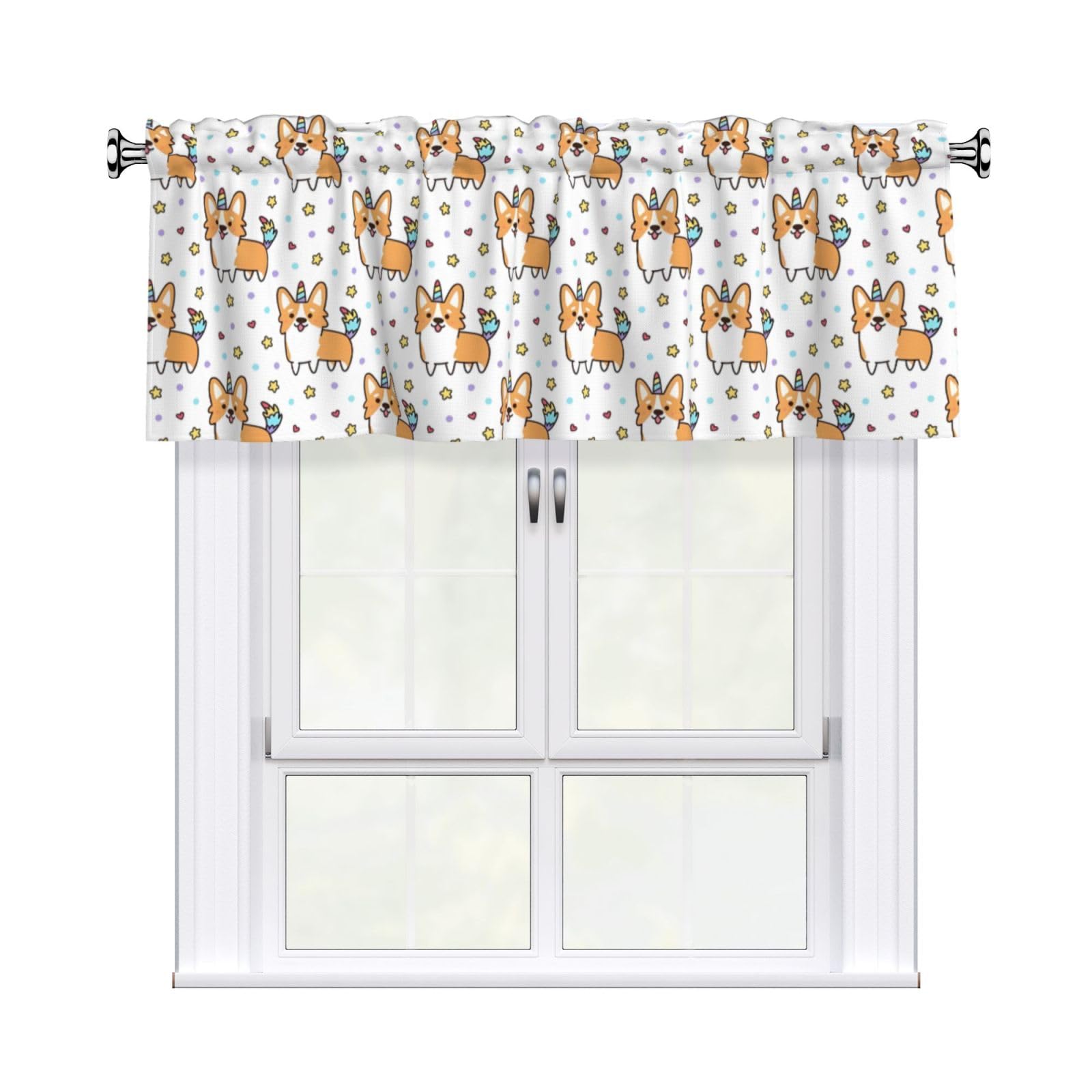 WHJSSF Corgi Prints Housewarming Gift – Peach Skin Window Valance 54x18 for a Cozy Kitchen Refresh