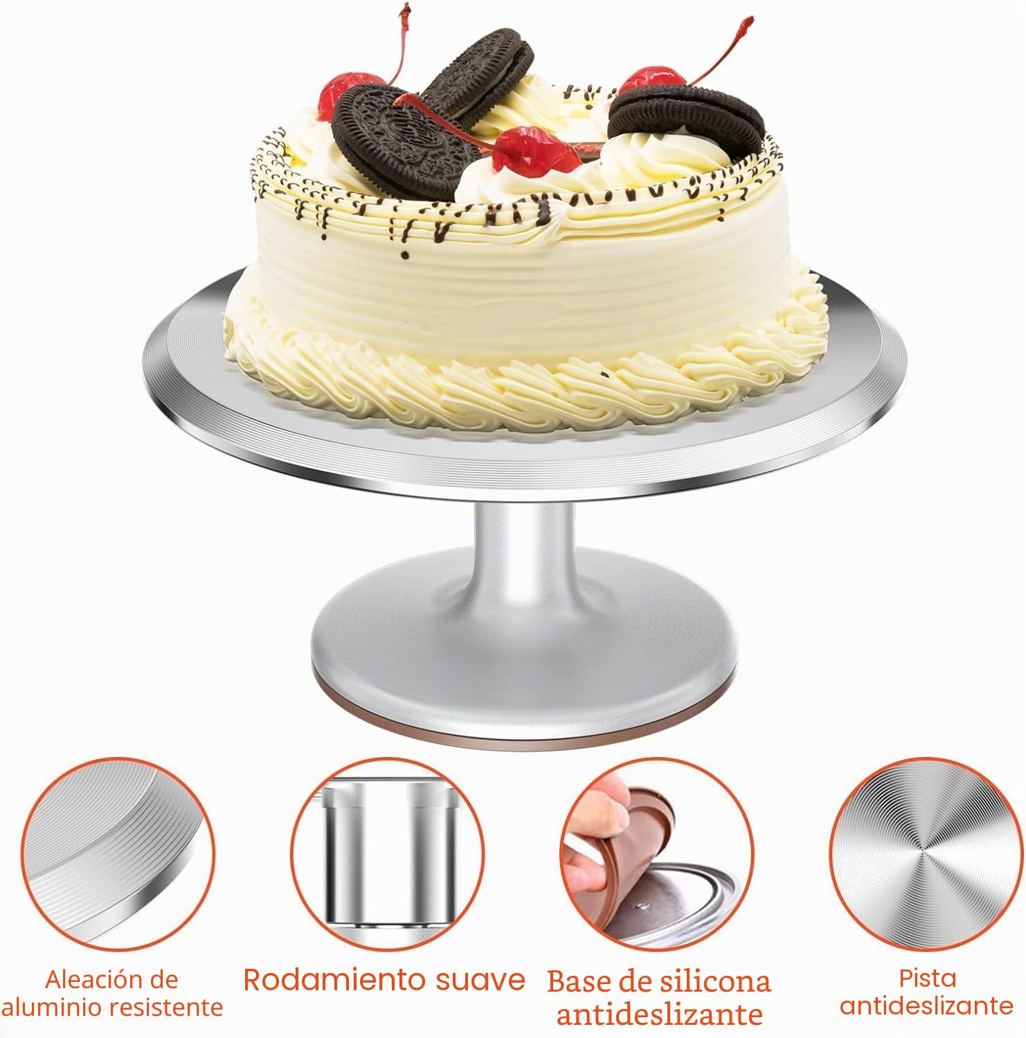 Tyenaza 12 Pulgadas Plato Giratorio para Tartas Aluminio, Plato de Pastel Giratorio Redondo Antideslizante, Soporte para Tocadiscos para Tartas, para Restaurante, Pastelería de Hornear Pasteles
