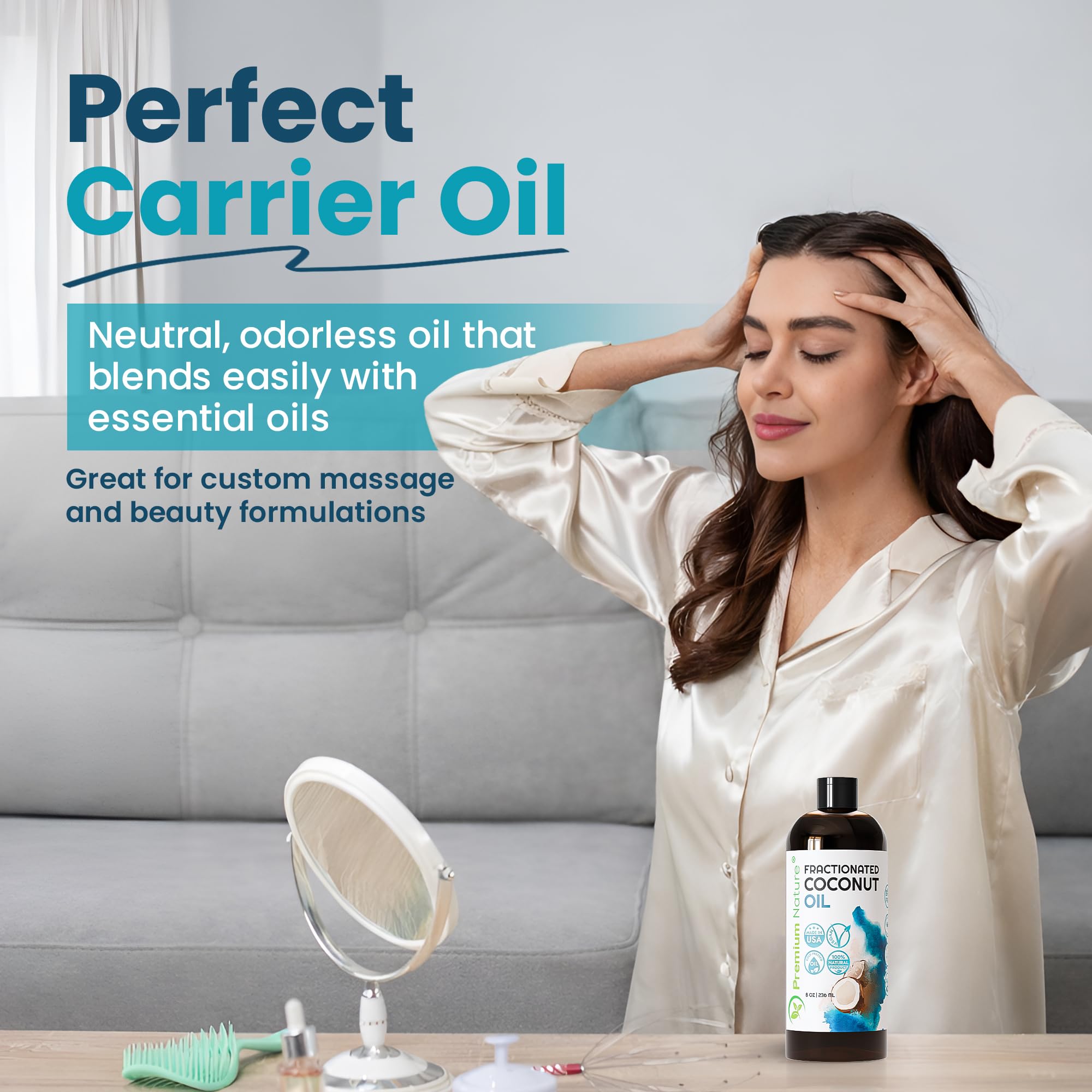 Olio di cocco frazionato 226,8 g - Olio di cocco liquido puro al 100%, leggero, inodore e incolore per pelle, capelli, massaggi, bellezza fai da te e miscelazione di oli essenziali
