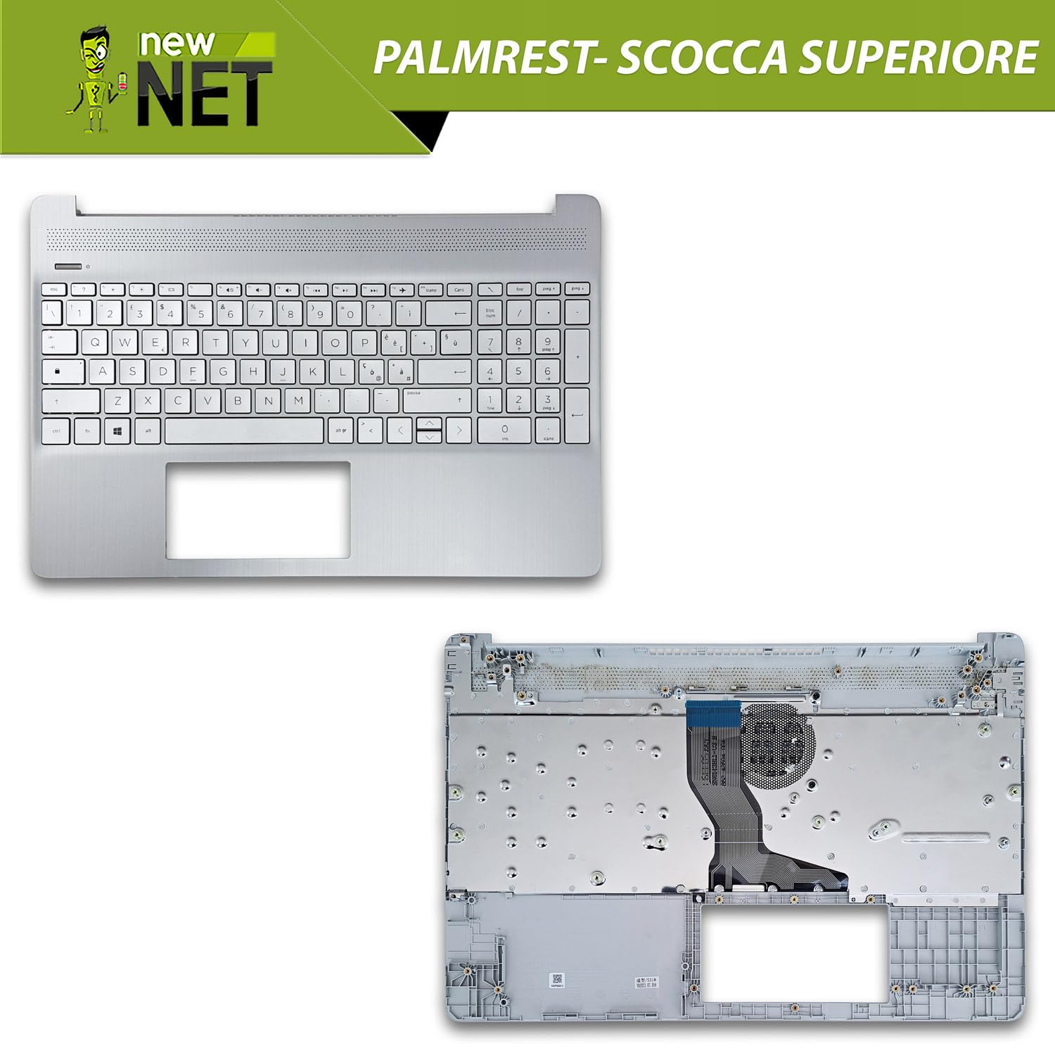 new net - Top case Palmrest con tastiera compatibile con HP 15-dy, 15-ef, 15s-eq, 15s-er, 15s-fq, 15s-fr, 15t-dy, 15z-ef [Frame Silver - senza touchpad - Layout ITA]