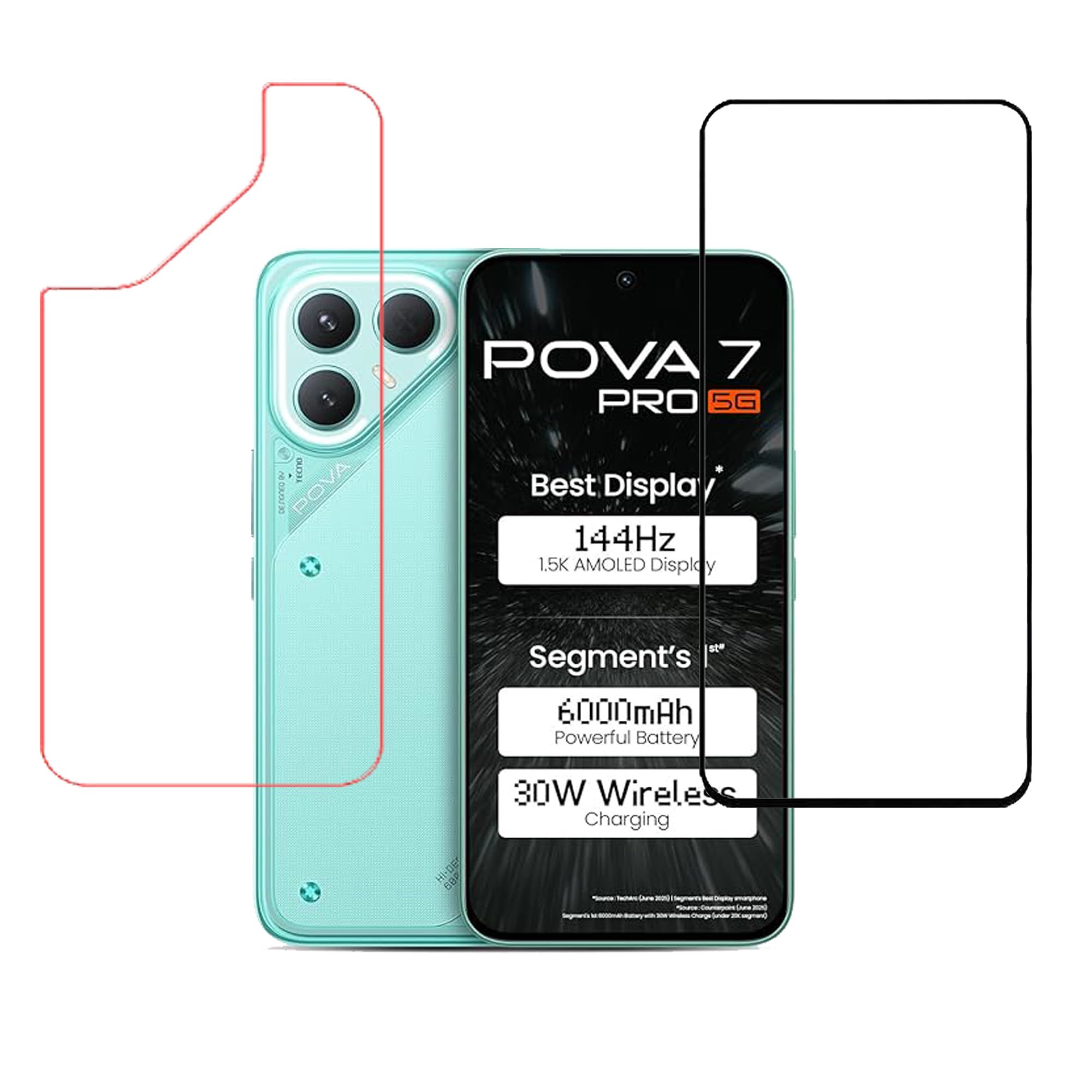 Tempered Glass (Black)& Back Screen Guard (Clear) Full Screen Coverage Compatible for Tecno Pova 7 Pro 5G edge to edge