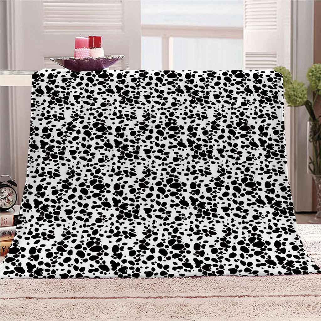 Couverture Polaire en Flanelle Microfibre Motif Points Noir et Blanc 150x200cm pour Canapé