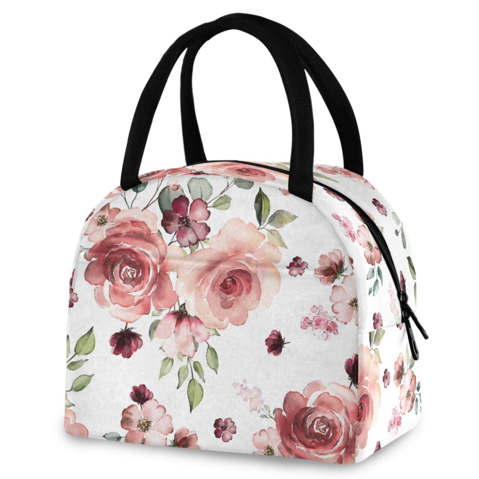 ZZKKO Spring Red Flowers Lunch Bag Box Tote Organizer Lunch Container Insulated Zipper Meal Prep Cooler Handbag For Women Men Home School Office Outdoor Use