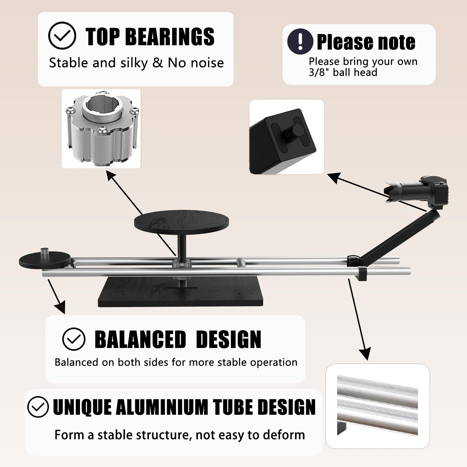 Slider per Fotocamera Girevole a 360 Gradi, Piattaforma Video Fotografico, Piatto Girevole Professionale per Fotografia