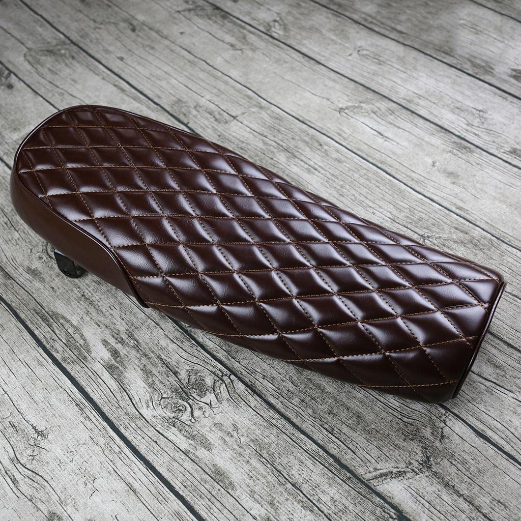 Brown Leather Motorcycle Cafe Racer Seat Flat Saddle for Vintage Street Bike-image-47