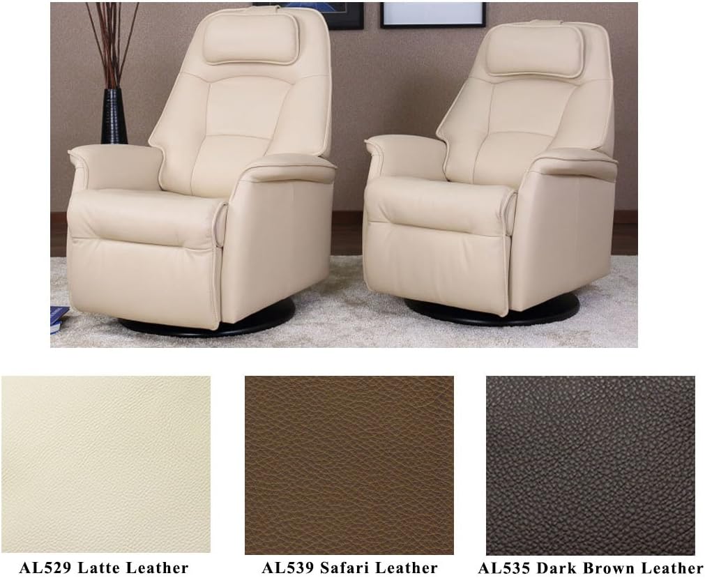 Fjords Stockholm Large Power Recline Swivel Swing Relaxer Recliner Chair in AL535 Dark Brown Astro Line Premium Leather