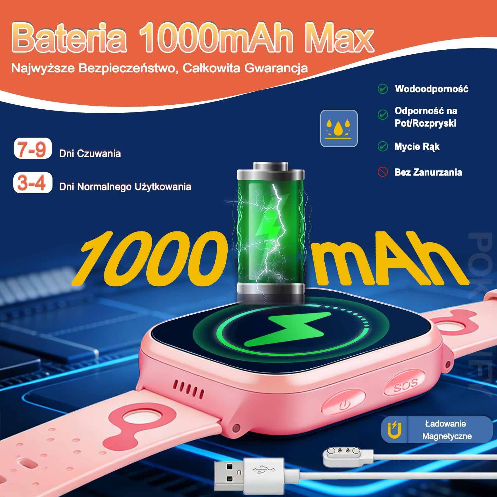 4G Smartwatch dla Dzieci dla Chłopców Dziewczynek - GPS Tracker Rozmowy Wideo Telefon Czat Głosowy SOS Tryb Klasowy Kalkulator Budzik Gra Krokomierz - Cyfrowy Smartwatch Dziecięcy Prezenty