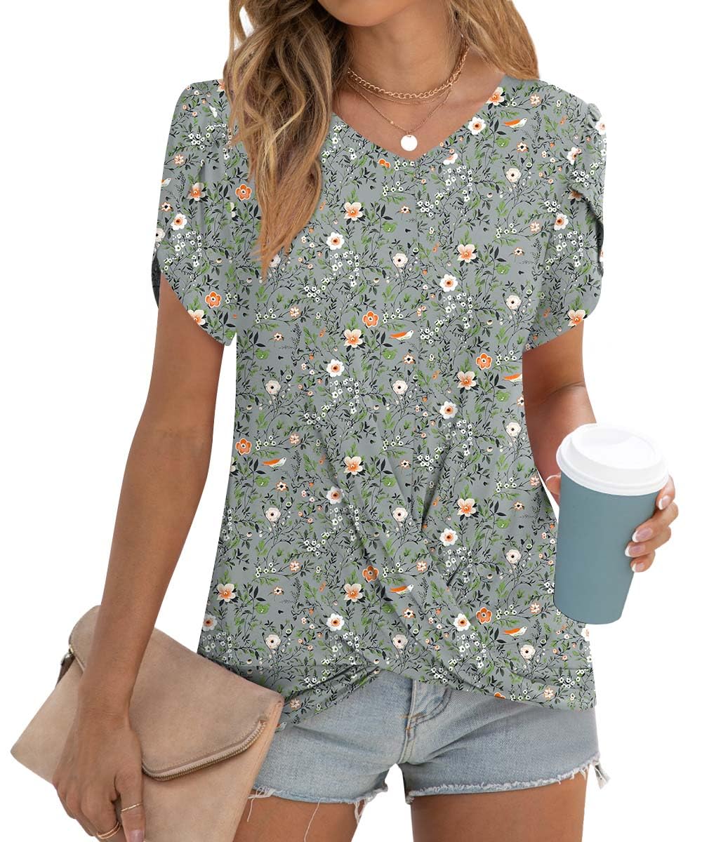 Addtoo Womens Casual 2025 Tunic Summer Twist Front Tops Short Sleeve Blouse V-neck Loose Tshirt