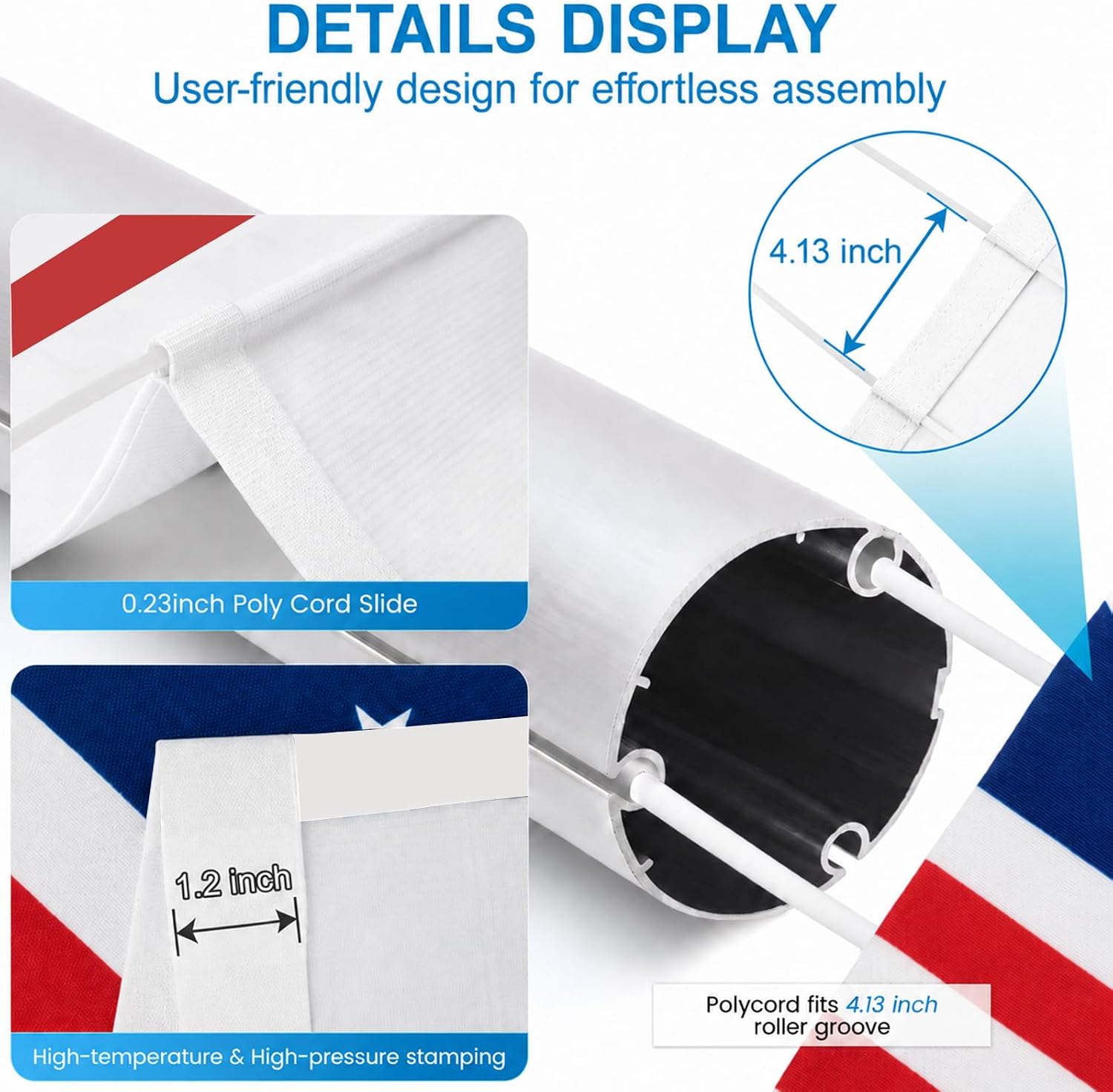RV Awning Fabric Replacement 13'(12'2" Fabric), USA Flag Design 19.5oz Heavy-Duty Camper Awning Replacement, Heat-Sealed Vinyl, UV-Resistant & Weatherproof for RV Awnings, Trailer Awnings