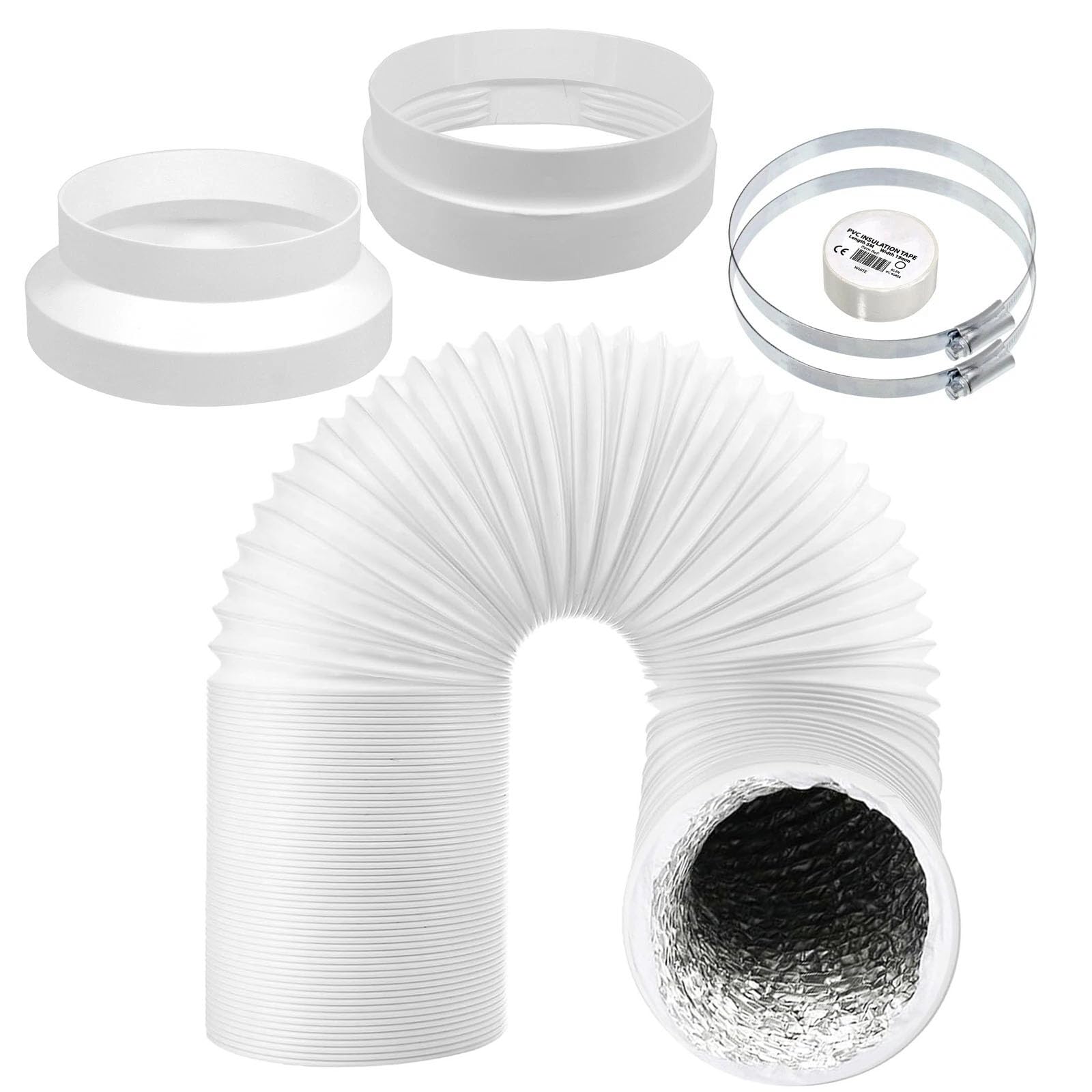 SPARES2GO Universal 5.9" AC Vent Duct 3m Hose Extension Kit for Air Conditioning Con Reducer 152mm to 125mm