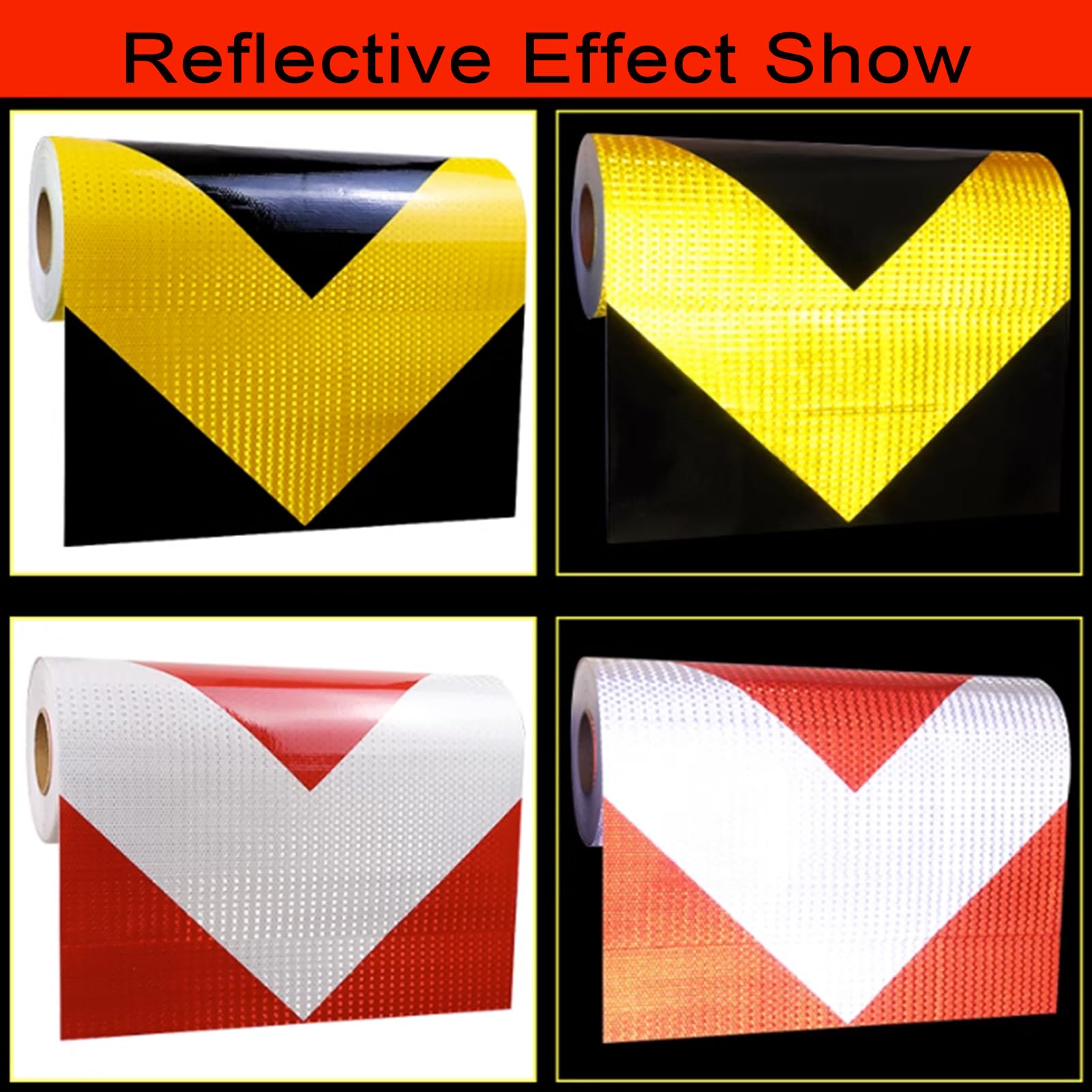 Cinta Reflectante de Flechas de 50 cm X 25 Metros, Cinta de Seguridad, Cinta de Advertencia, Pegatina Reflectante Autoadhesiva Impermeable, Amarilla Y Negra/Red Yellow