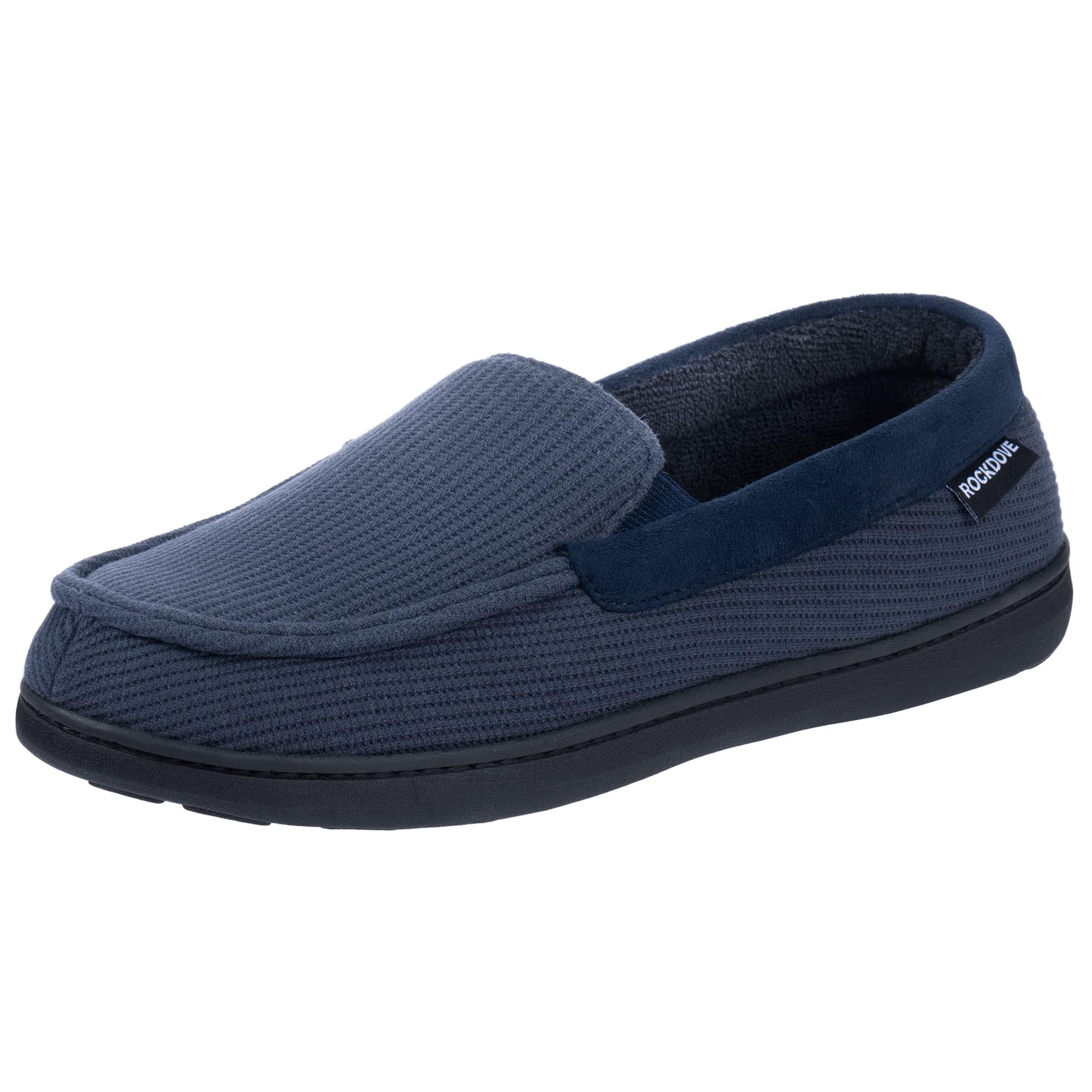 RockDove Mens Waffle Knit Memory Foam Moc Slipper with Removable Insole
