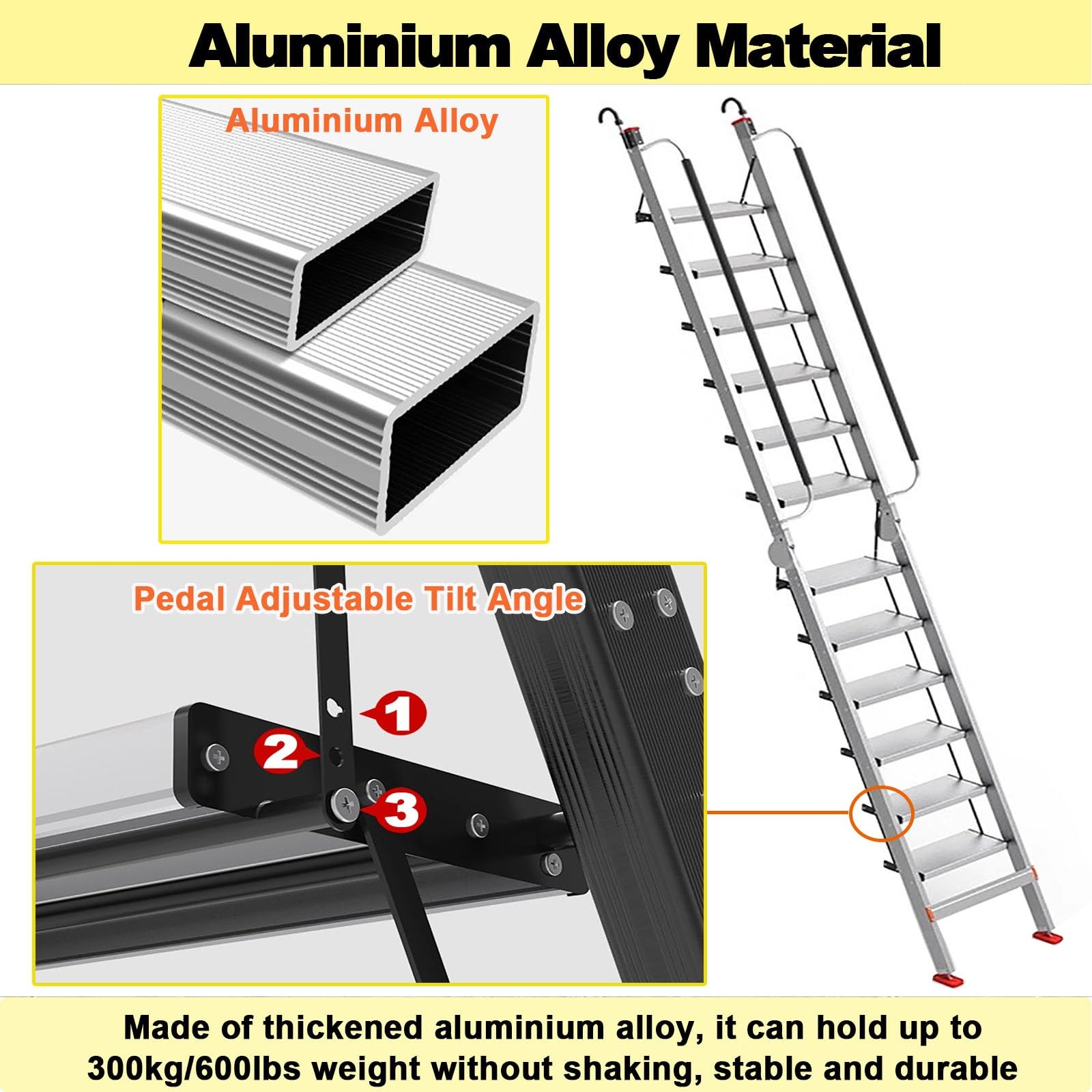 Escalera de seguridad antideslizante para litera con pasamanos, solución de escape compacta para pozo de ventana, sótano, ático y escalada