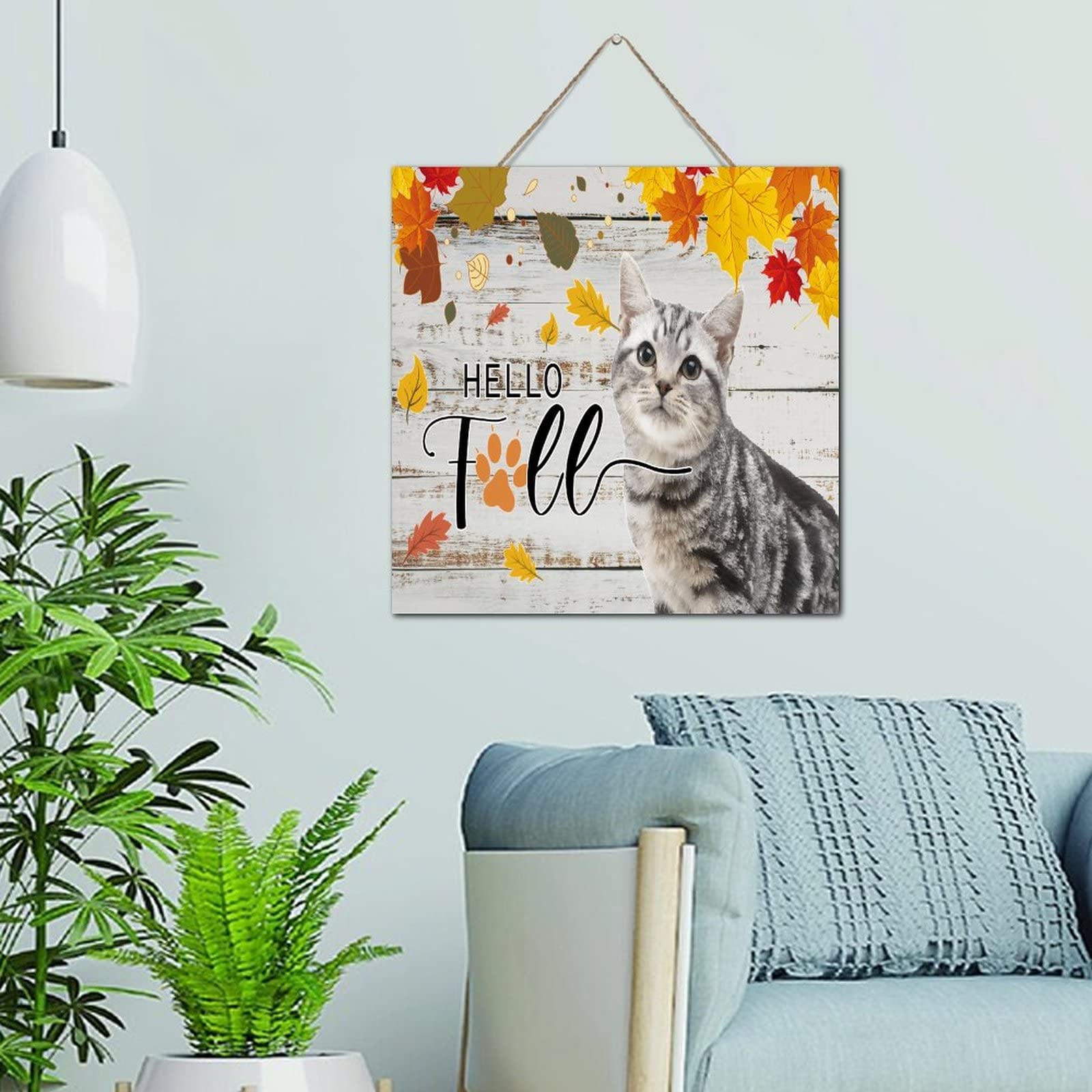 Décoration de table Hello Fall avec panneau en bois rétro et plaque de style automne rustique