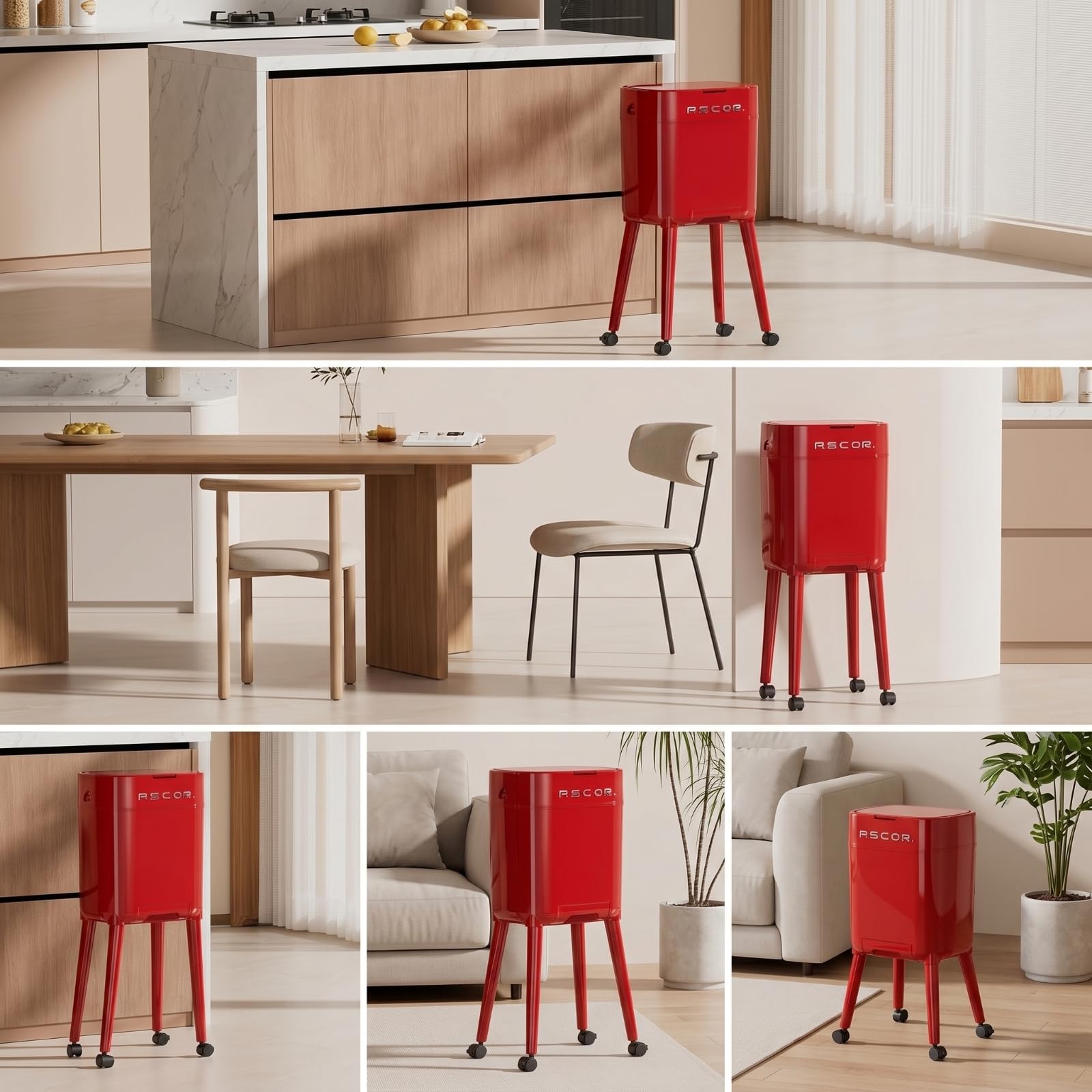Baoblaze Cestino da Cucina Pattumiera Contenitore Rifiuti Bidone Immondizia con Coperchio Apri E Chiudi a Tocco Ruote Universali Cassetto per Sacchi Secchio, White