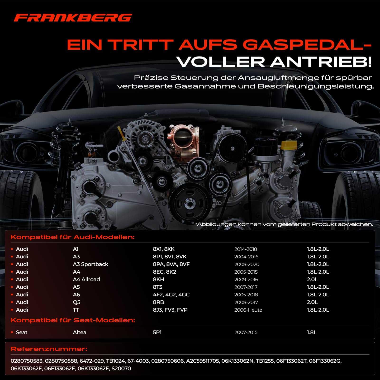 Frankberg Drosselklappe Drosselklappenstutzen für A1 8X1 8XK A3 8P1 A4 8EC B7 A5 8T3 1.8L 2.0L 2004-Heute 06F133062T