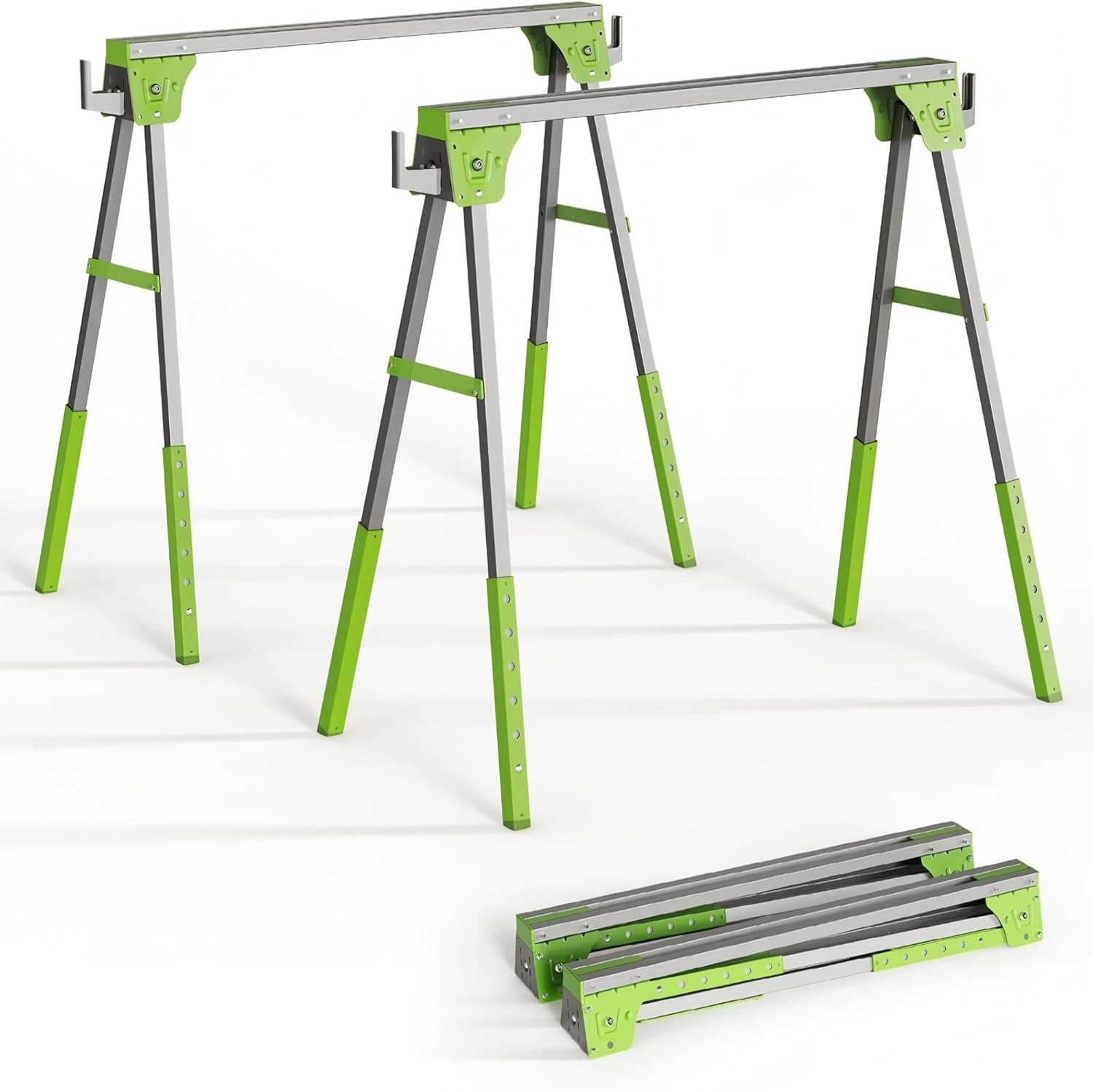 Adjustable Height Sawhorse 2 Pack, Folding Portable Saw Horses with 30-34 inch Adjustable Legs, Heavy Duty Steel Pro Bench Saw Horse for Woodworking, Carpenters, Contractors, Fully Assembled (yellow)
