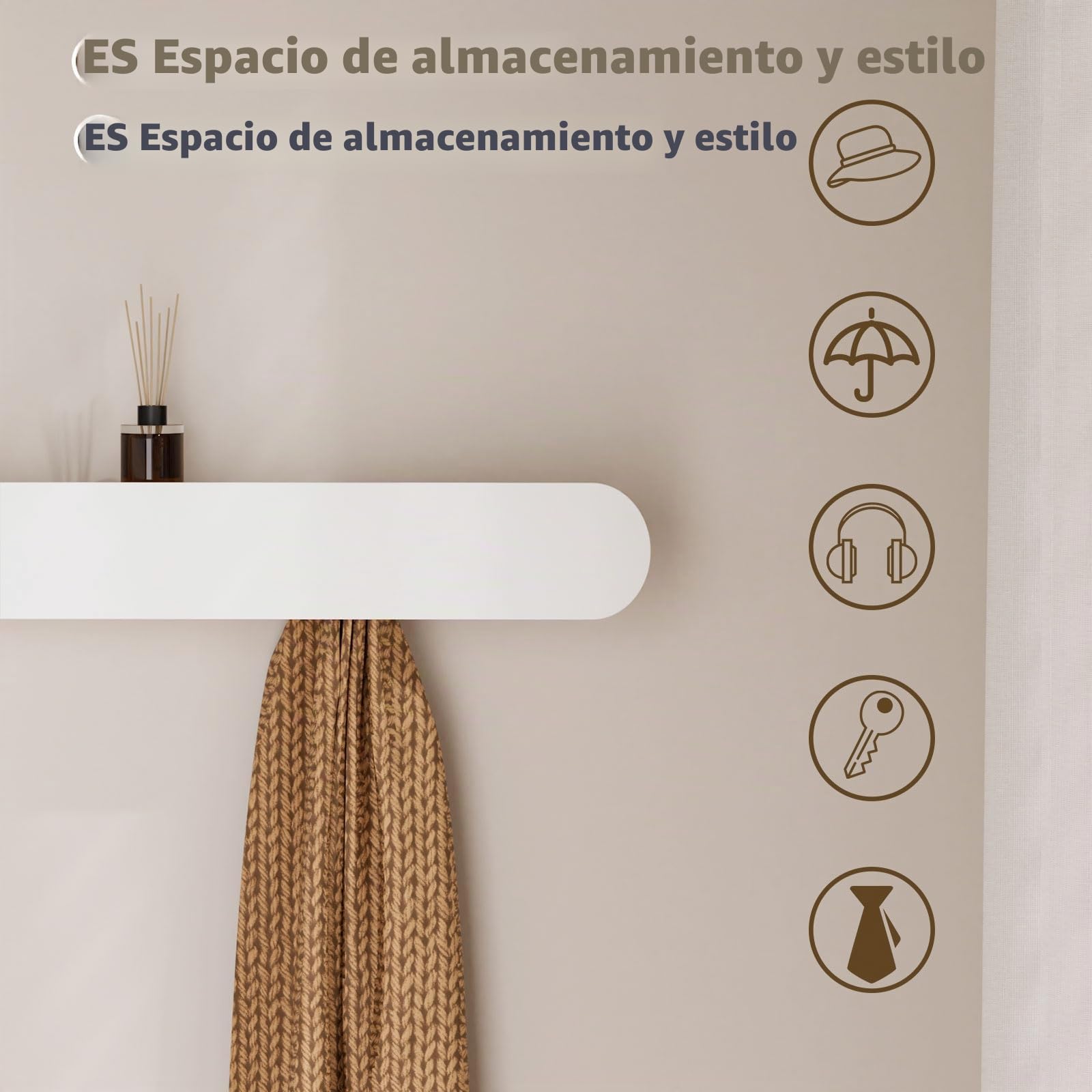 YORBAY Perchero con Ganchos Ocultos para Entrada: 6 Ganchos con Estante | Para Chaquetas Bolsos Bufandas y Llaves-Entrada Salón Dormitorio-Estructura de Metal con Ganchos Integrados y Estante-Blanco