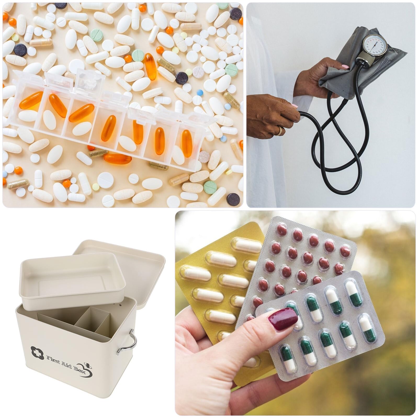 TEHAUX Caja Pequeña de Medicamentos Multicapa para Uso Familiar y Viajes, Botiquín Portátil de Acero Inoxidable, Organizador Médico Compacto para Almacenamiento Seguro de Medicinas