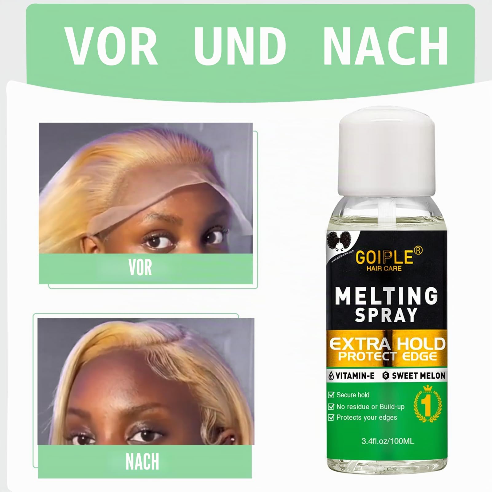 Lace Melting Spray Spray, für Spitze, ohne Klebstoff, Melting Spray, Wig, Randbürste, Fusionsspray für zusätzlichen Halt, 3,4 oz
