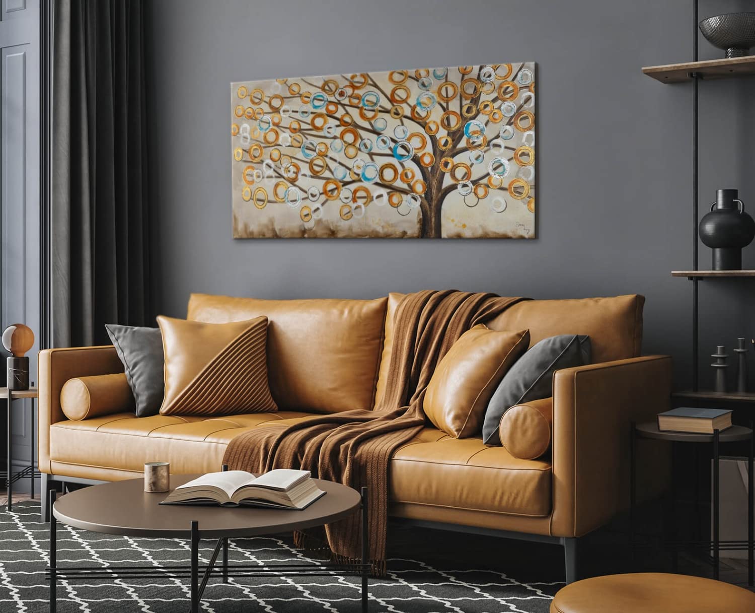 Tableau Peint à La Main 'Saule Pleureur Dans La Brume' - 150x50cm, Toile Sur Châssis - Décoration Murale Salon Contemporain