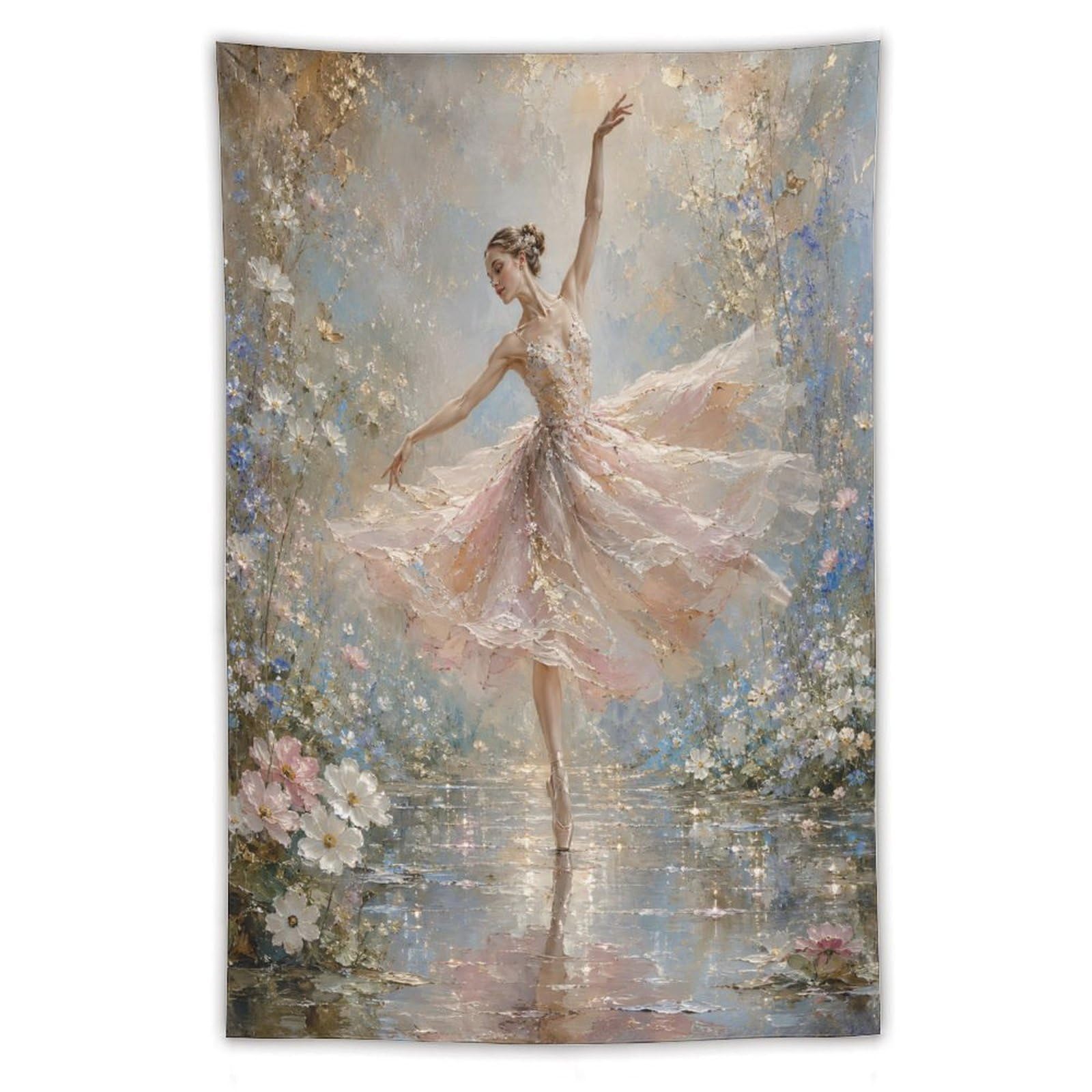 H3B8U2Y5 Ballerina Watercolor Garden Wall Tapestry, Impressionist, Backdrop