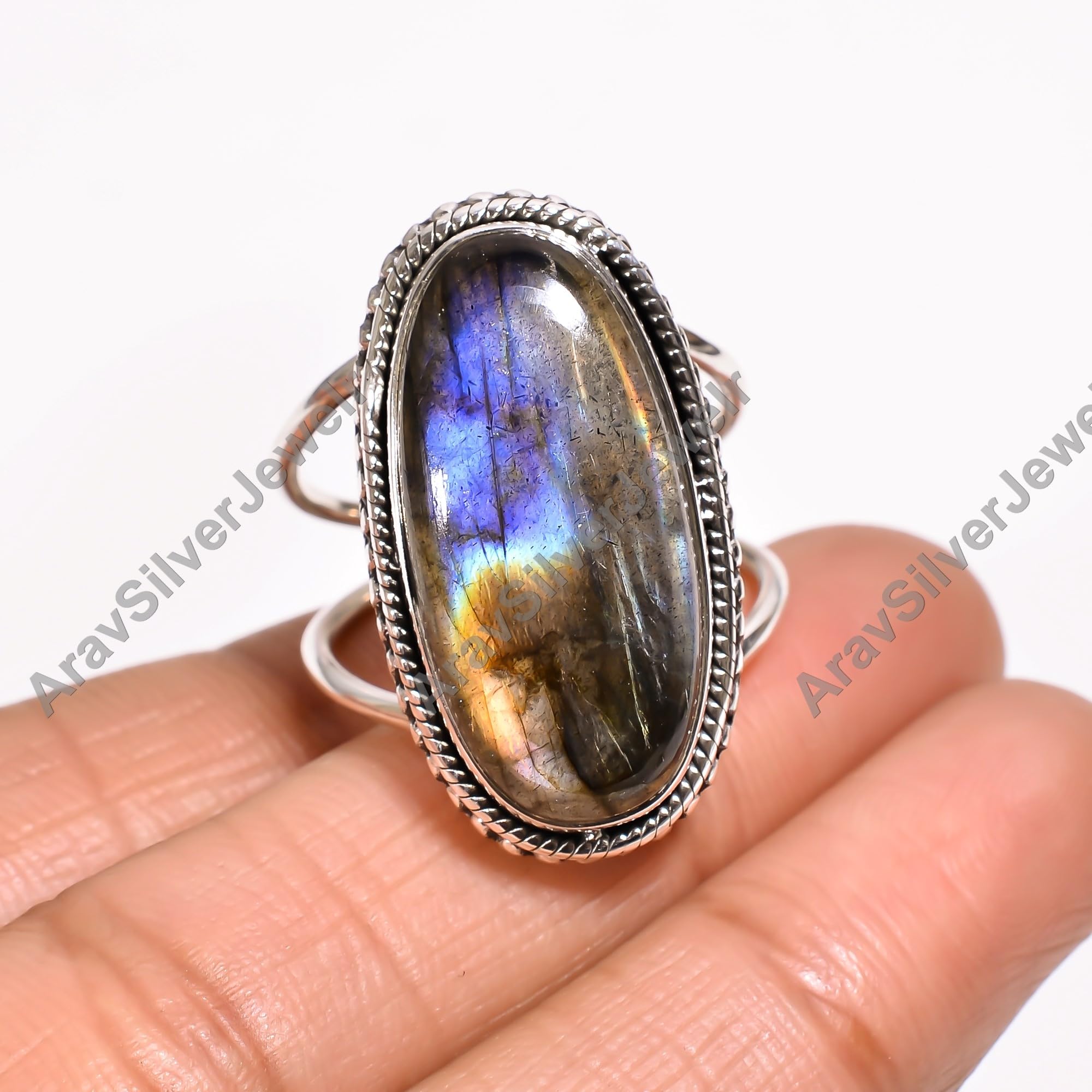 Pietra preziosa labradorite blu naturale Argento sterling 925 Fatto a mano Dichiarazione impilabile Anello nuziale Gioielli Regalo per moglie Fidanzata Mamma Sorella Figlia