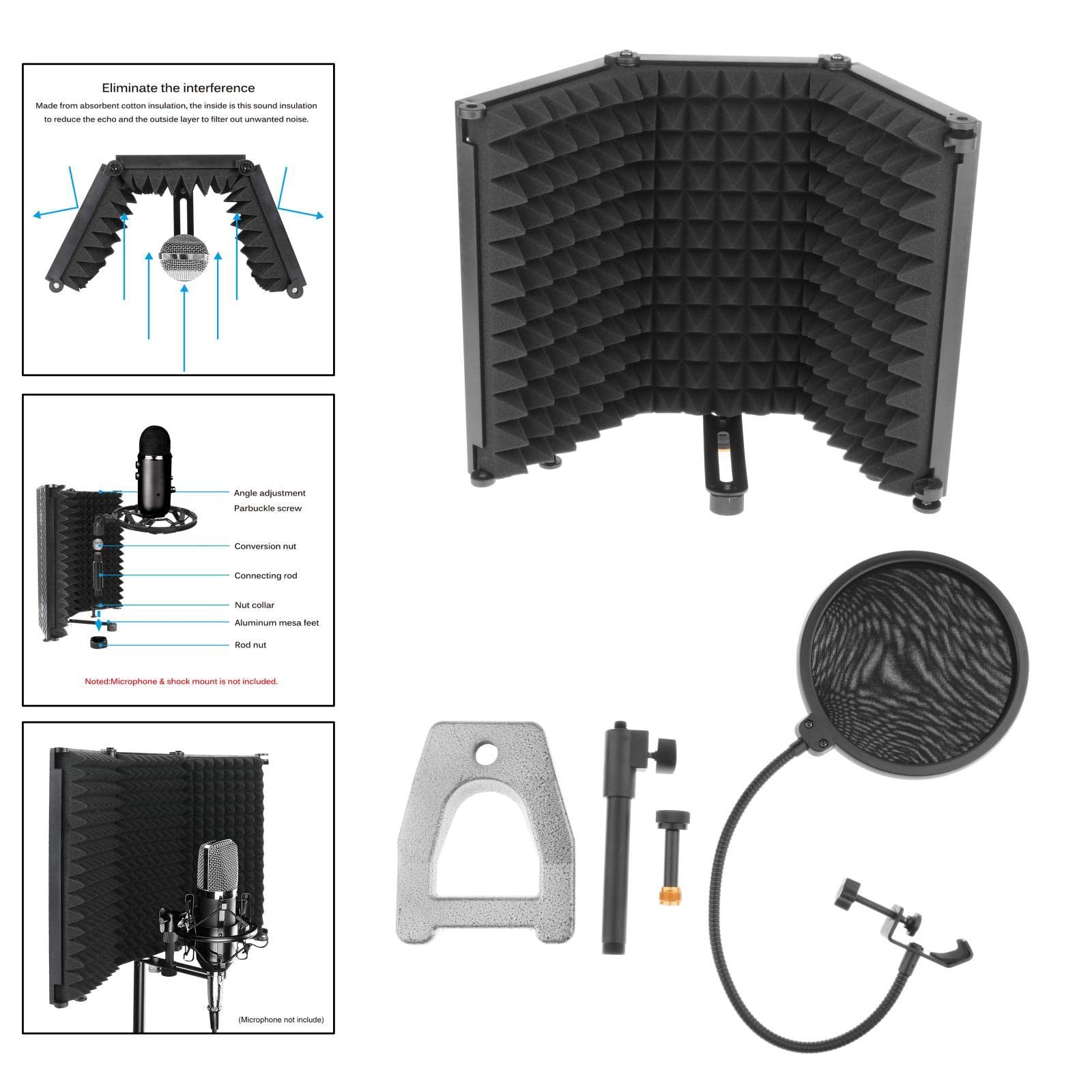 barenx Filtro de aislamiento de micrófono de grabación de estudio, filtro de espuma absorbente de alta densidad, para cualquier equipo de grabación de micrófono condensador - F