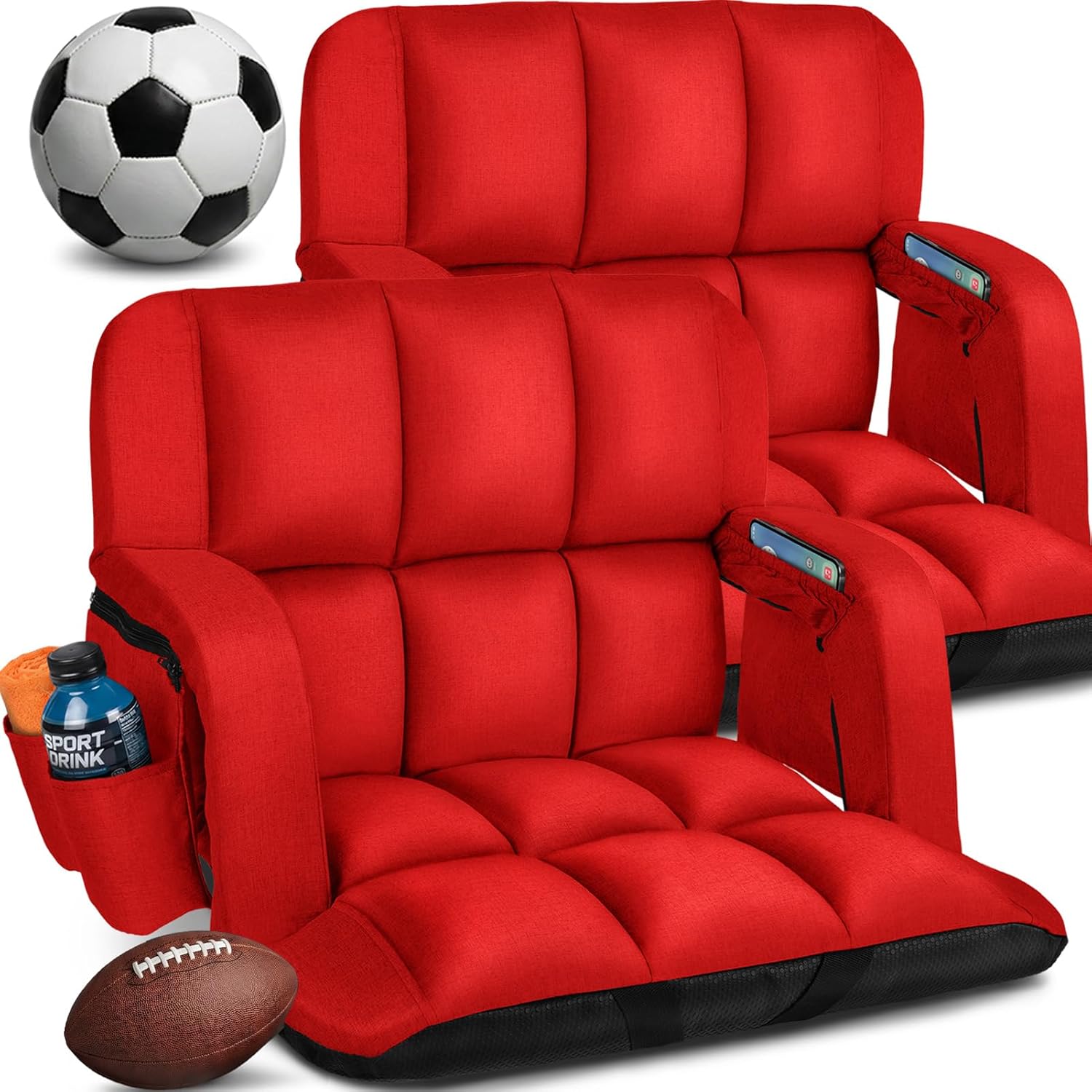 Stadium Seats with Back Support 2 Pack, 12-Grid Ergonomic 4.7" Thick Bleacher Chairs for All-Day Comfort, 6 Reclining Positions, Portable Extra Wide Adjustable Stadium Chair for Football & Baseball