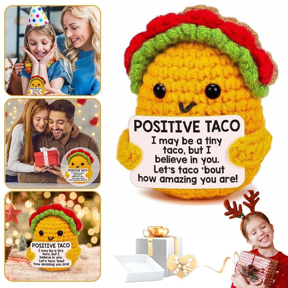 RTYUSWL Taco di Supporto Emotivo All'uncinetto, Taco Positivo Fatto a Mano, Roba Carina, Divertenti Ornamenti Lavorati a Maglia, Regali All'uncinetto, Partner di Supporto Emotivo per