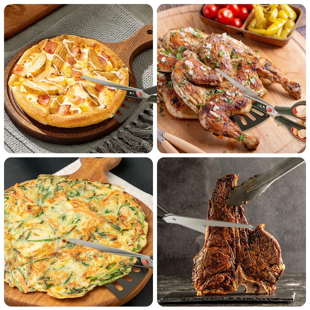 Vicloon Nożyczki do pizzy, krajalnica do żywności i serwer do pizzy, nóż do pizzy z ostrym ostrzem ze stali nierdzewnej klasy spożywczej, wielofunkcyjne nożyczki kuchenne, czerwone